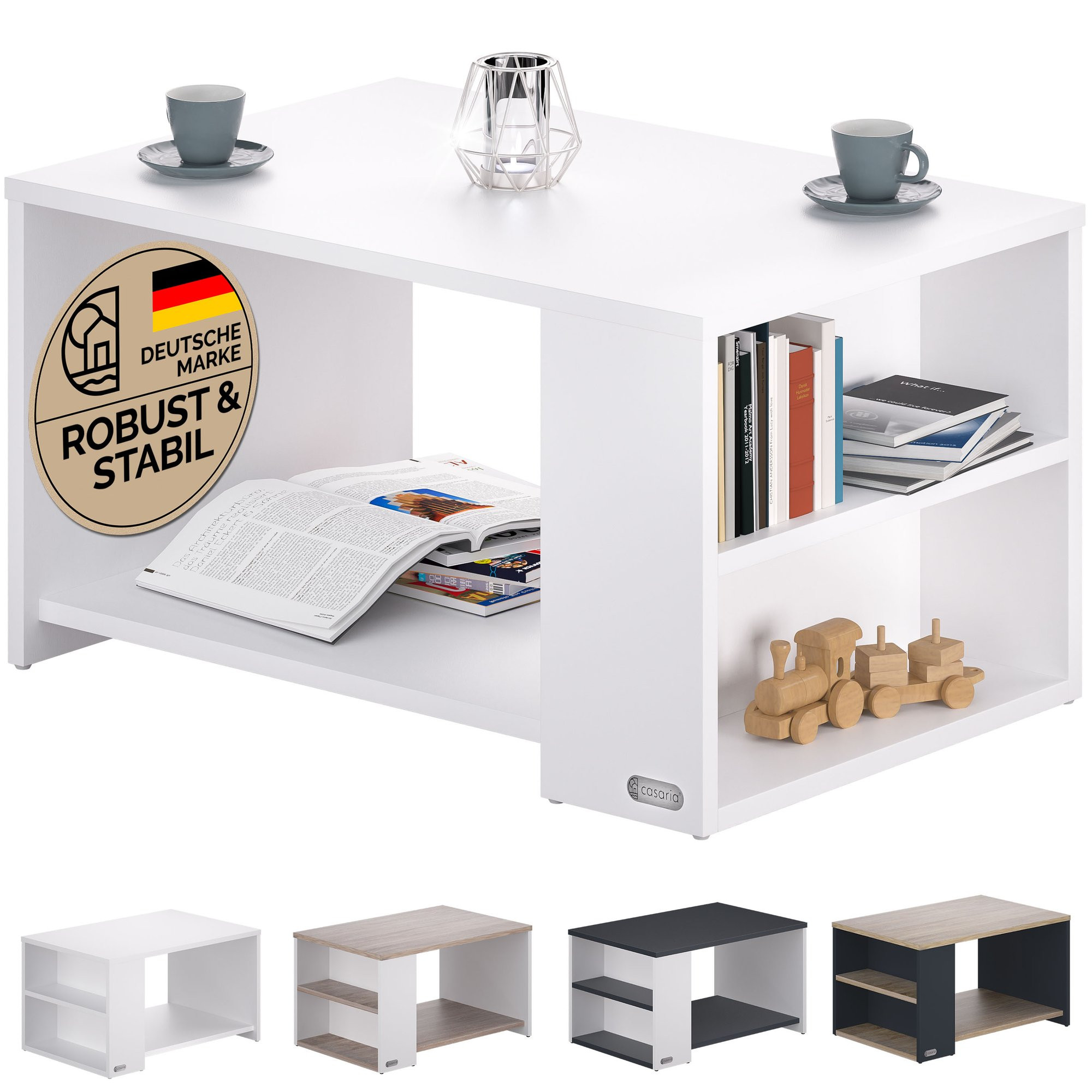 White Coffee Table, 90x60x50cm, Scratch-Resistant