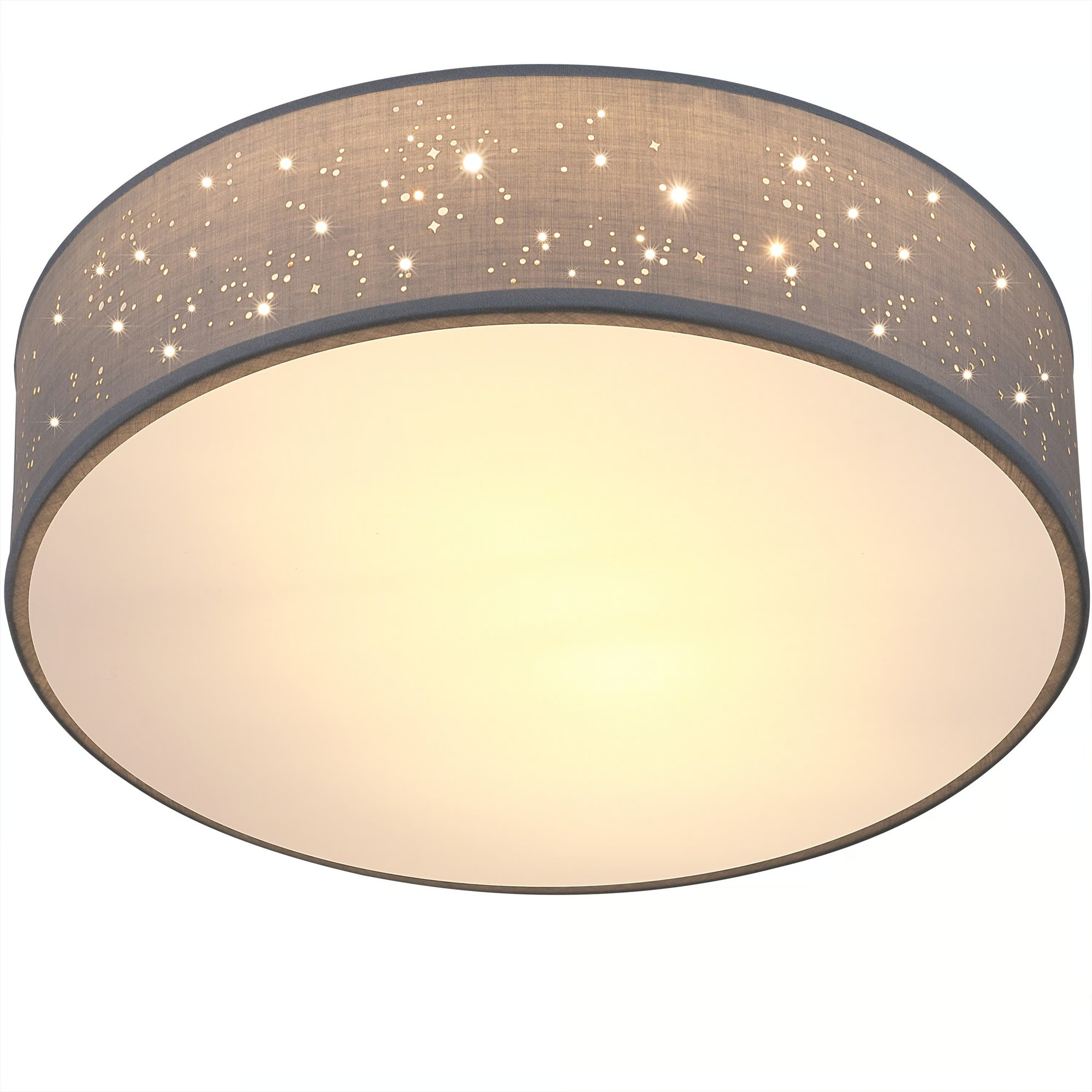 Ceiling Lamp, Grey Fabric, 38 cm, 2 E27 Sockets