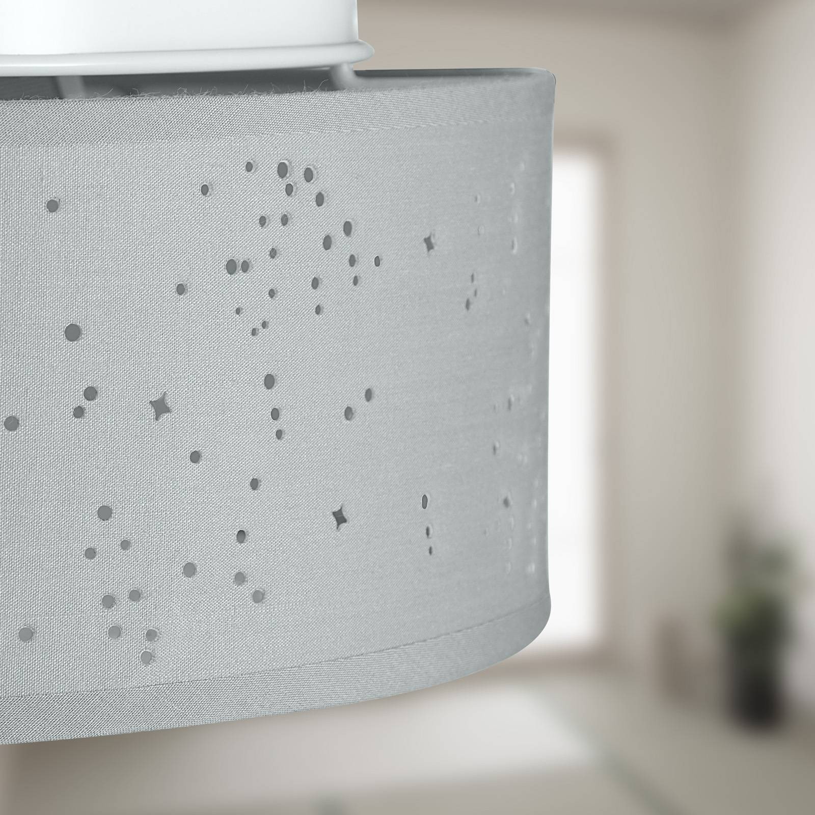 Ceiling Lamp, Grey Fabric, 38 cm, 2 E27 Sockets