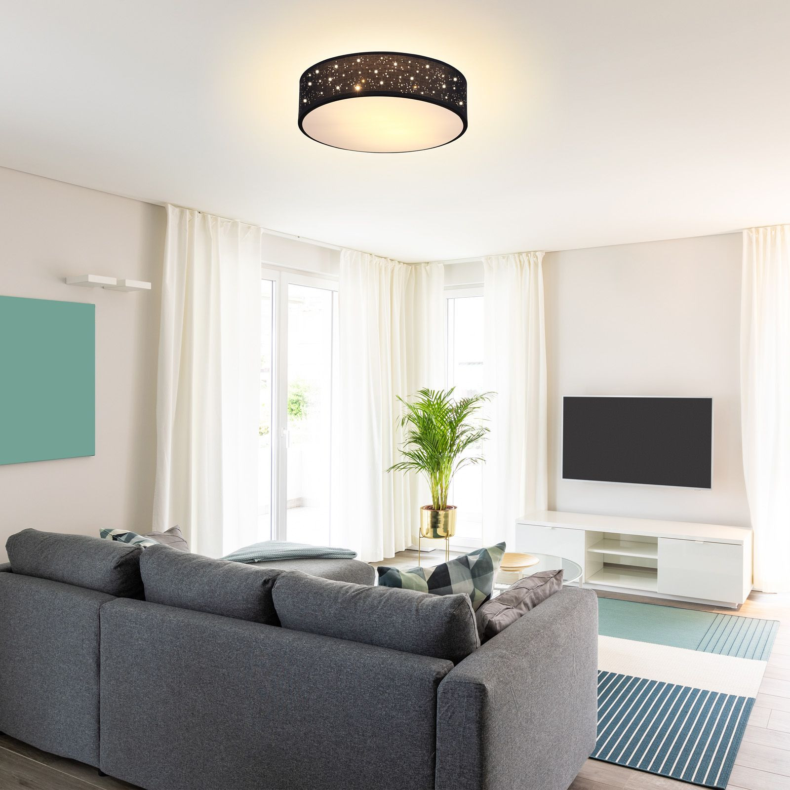 Ceiling Lamp 38 cm Black, E27 Socket, Easy Installation, Glare-Free...