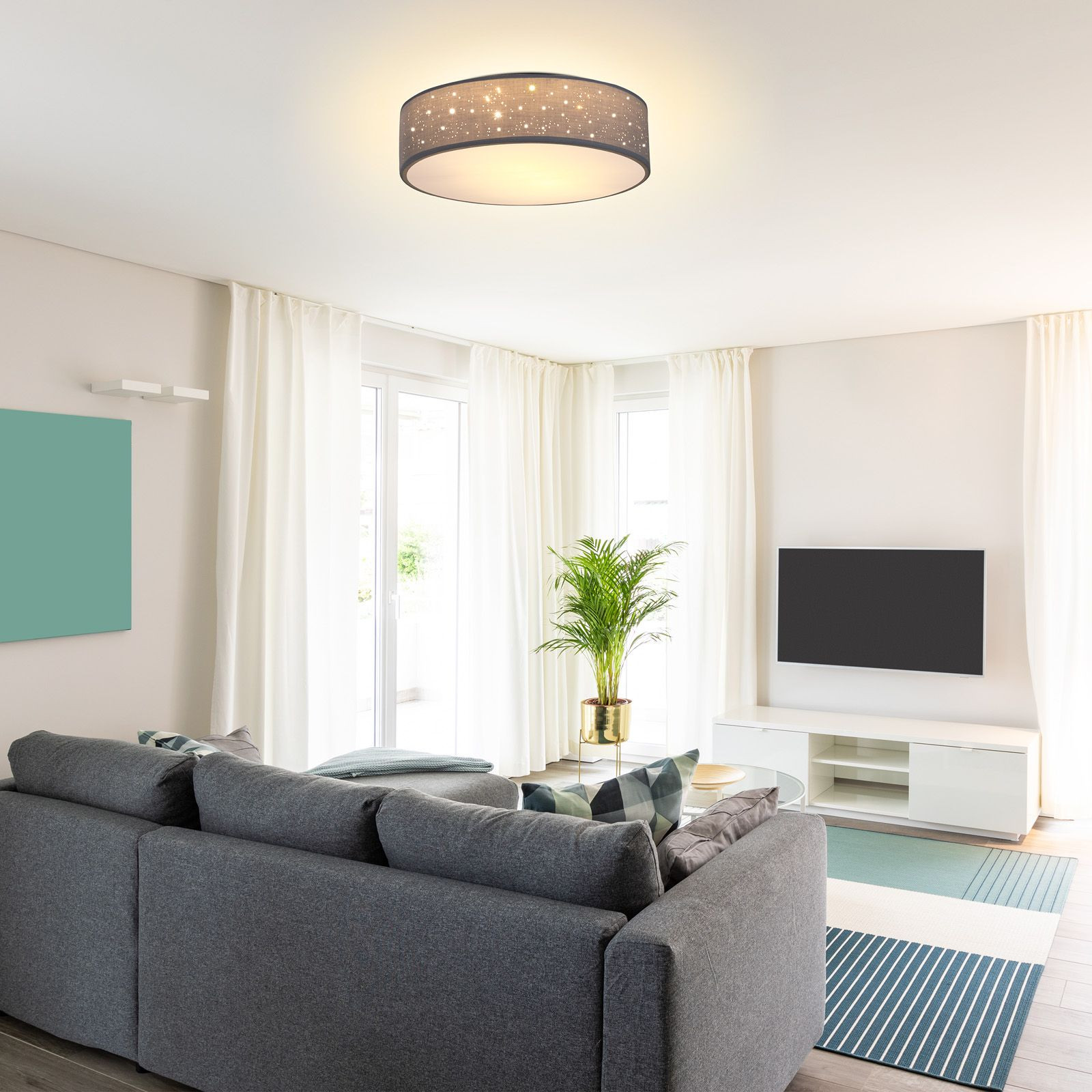 Ceiling Lamp Fabric 30 cm Grey – E27 Socket, Glare-Free