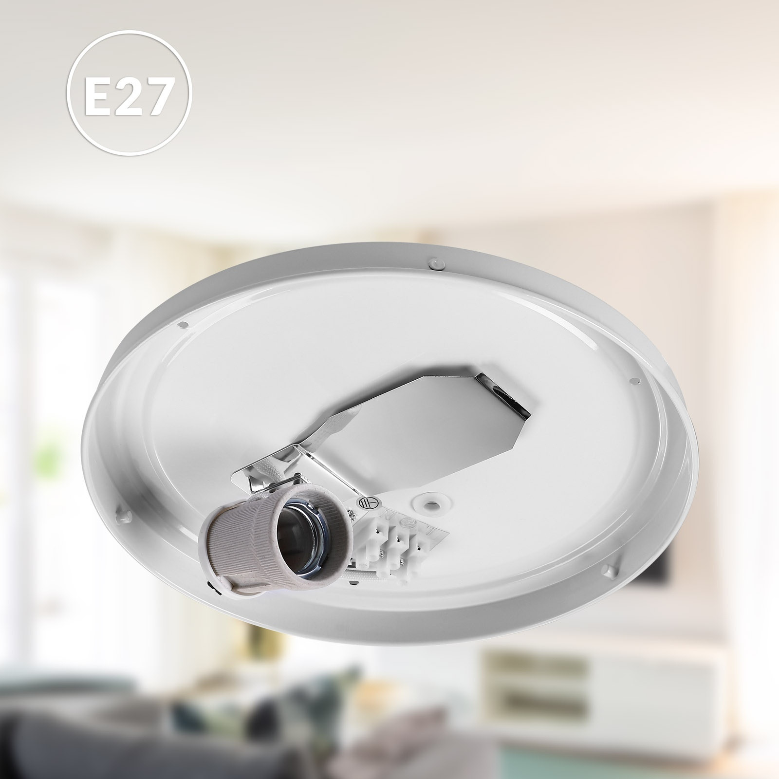 Ceiling Lamp 30 cm White, E27 Socket, Easy Installation, Glare-Free...