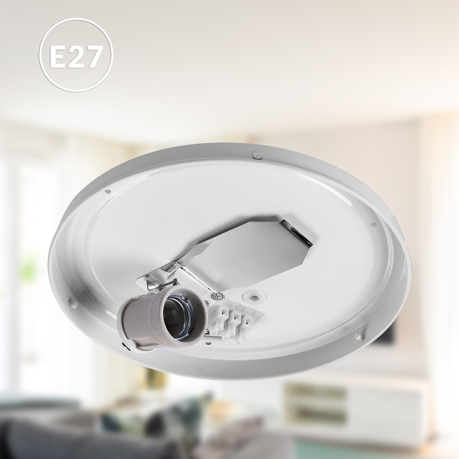 Ceiling Lamp Fabric 30 cm Grey, E27 Socket, 40W Max