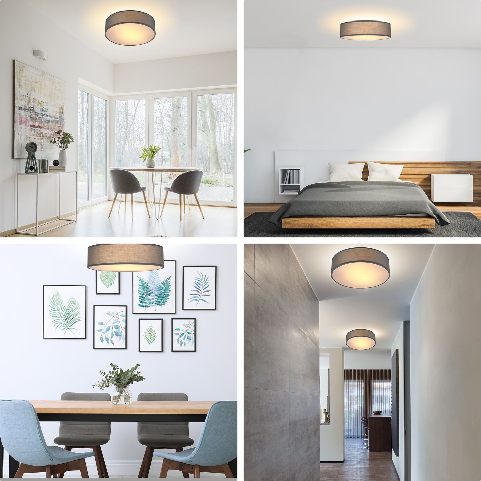 Ceiling Lamp Fabric 30 cm Grey, E27 Socket, 40W Max