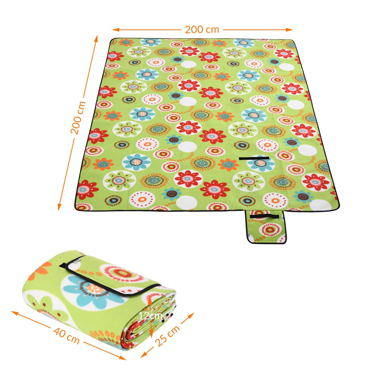 Picnic Blanket 2x2m, Waterproof, Foldable with Handle