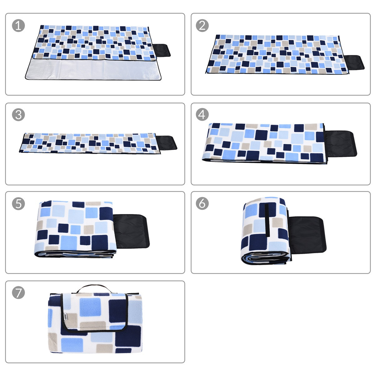 Picnic Blanket 2x2m, Waterproof, Foldable with Handle