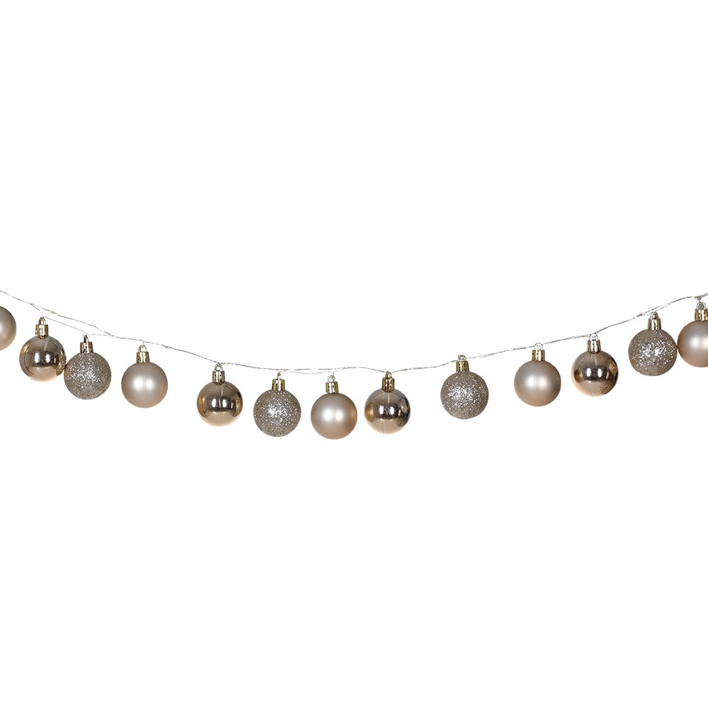 LED String Lights with Timer, 2m, 40 Champagne Baubles