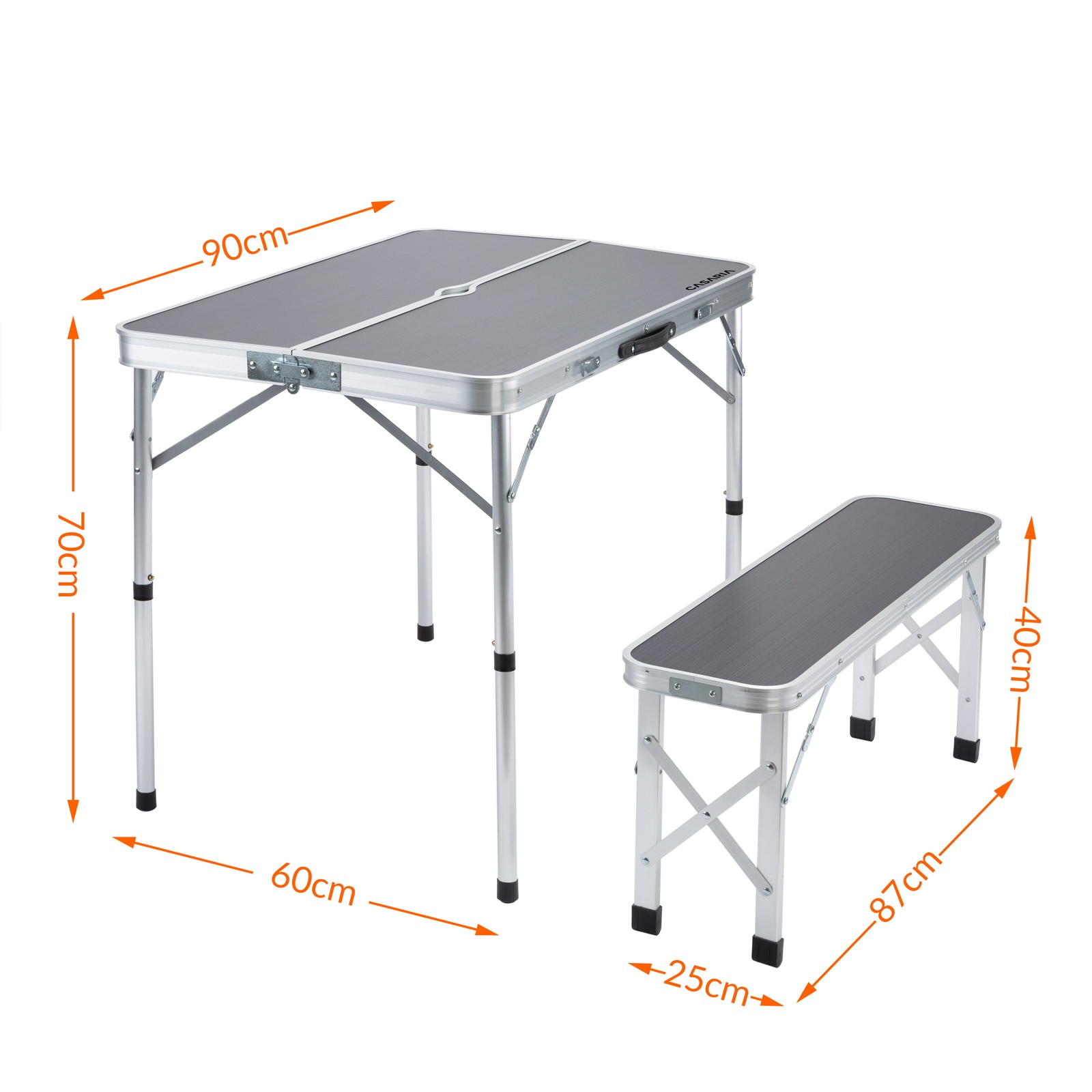Camping Table and Bench Set, 3-Piece, Foldable, Lightweight, Grey