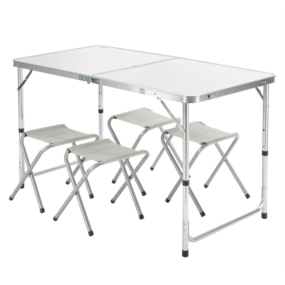 Camping Table & 4 Chairs Set, Foldable Aluminum, Adjustable Height