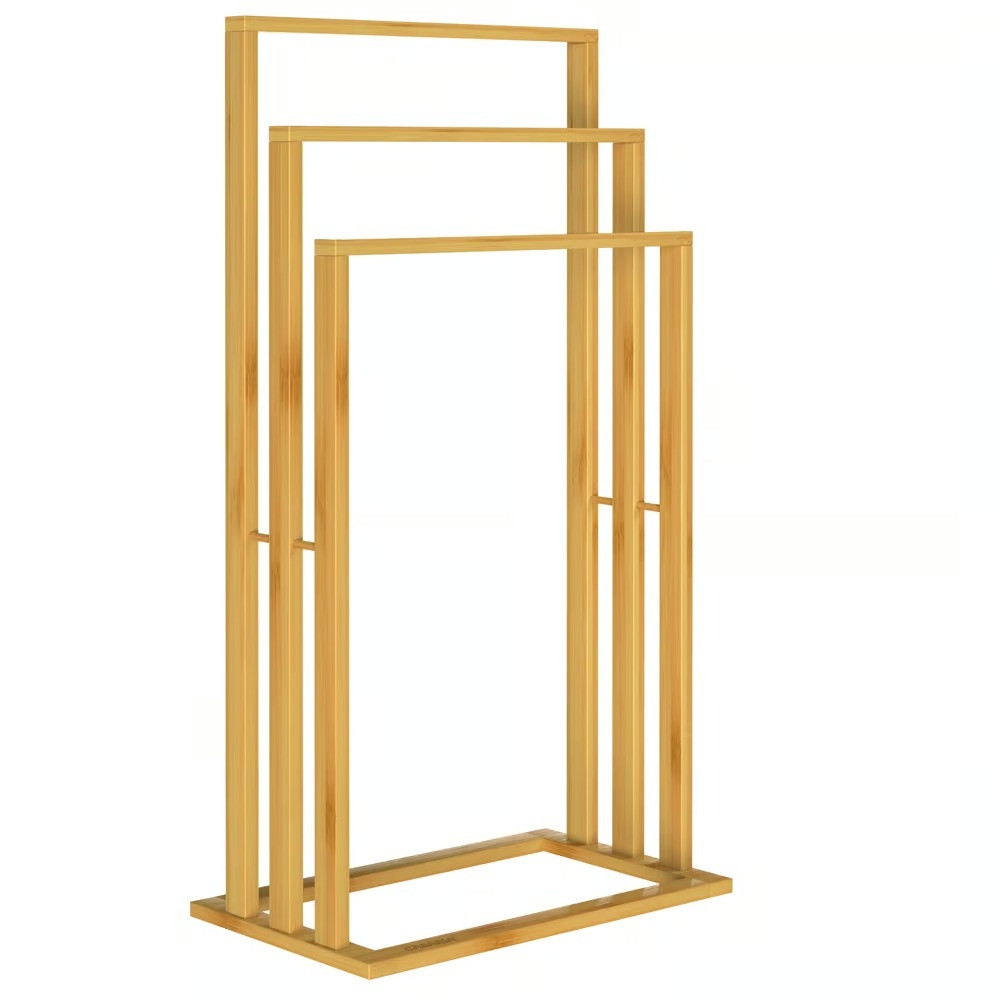 Suporte de toalhas de bambu com 3 hastes
