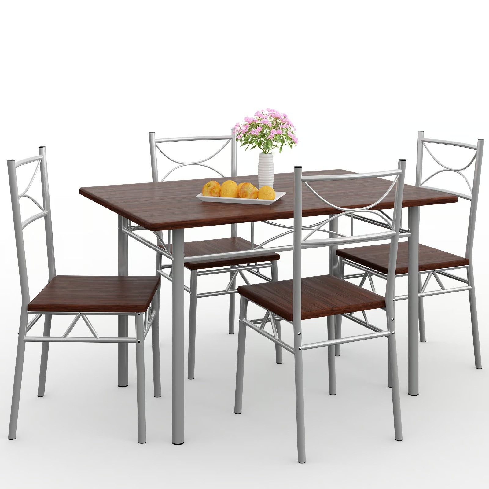 Set da pranzo, 5 pezzi, castagno, metallo e MDF