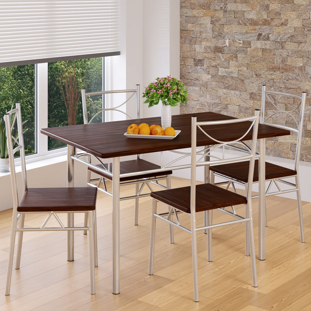Set da pranzo, 5 pezzi, castagno, metallo e MDF