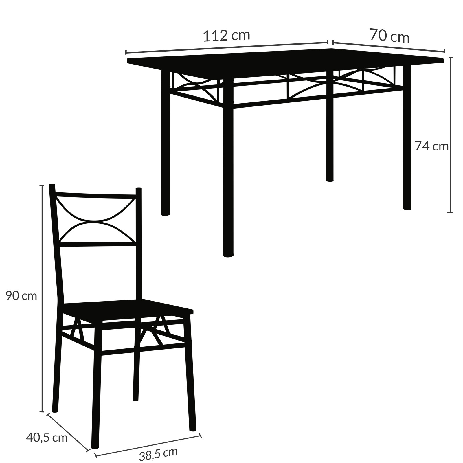Set da pranzo, 5 pezzi, castagno, metallo e MDF