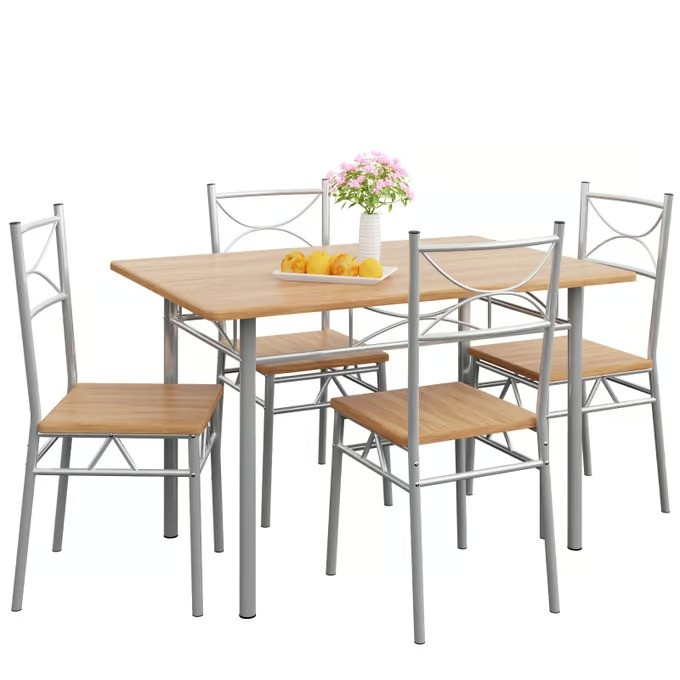 Dining Set, 5-Piece Beech, Metal Frame