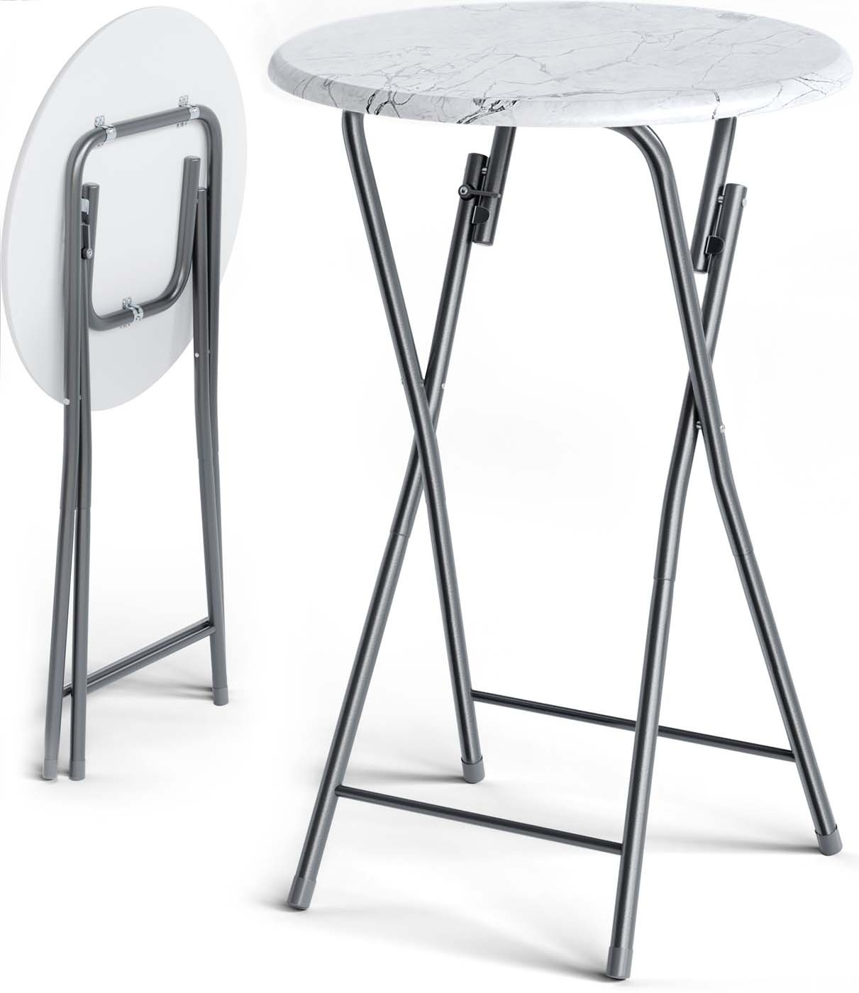 Foldable Bar Table, White Marble Look, 130x60cm