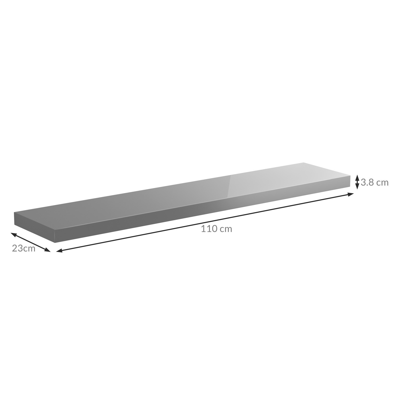 Floating Shelf, High-Gloss Grey, 110 cm, MDF