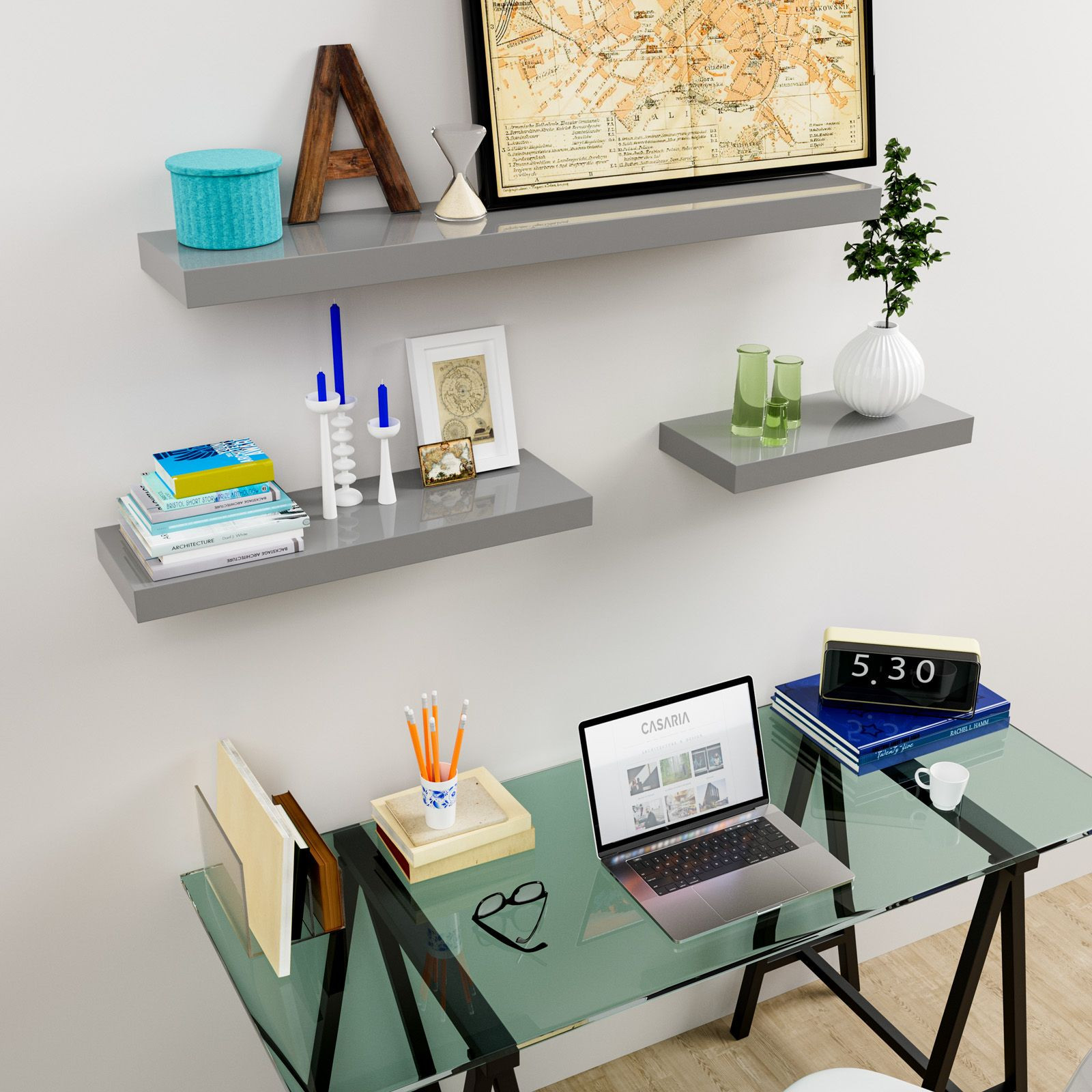 Floating Shelf, High-Gloss Grey, 110 cm, MDF