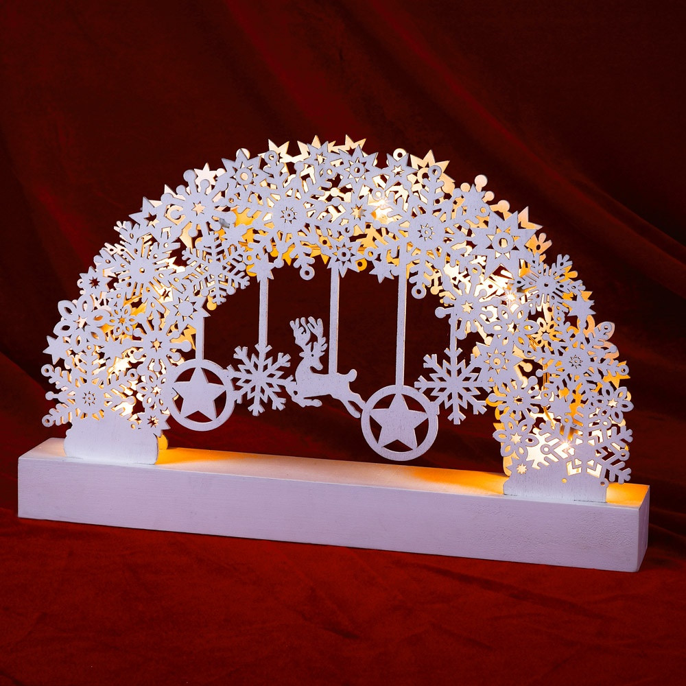 LED Candle Arch with Timer – White Snowflake Design