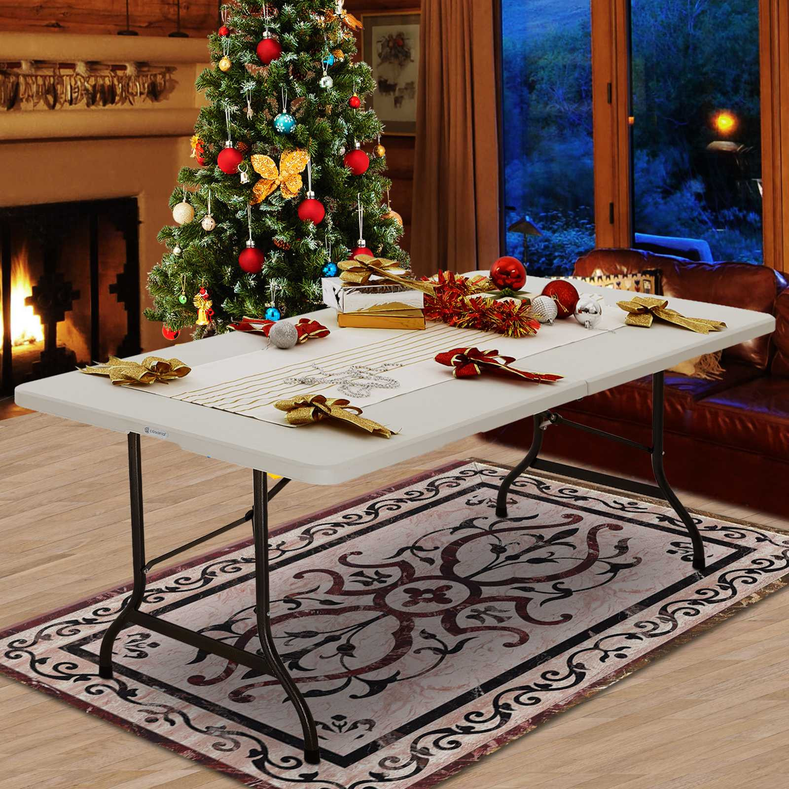 Folding Table 7ft White, Portable with Carrying Case
