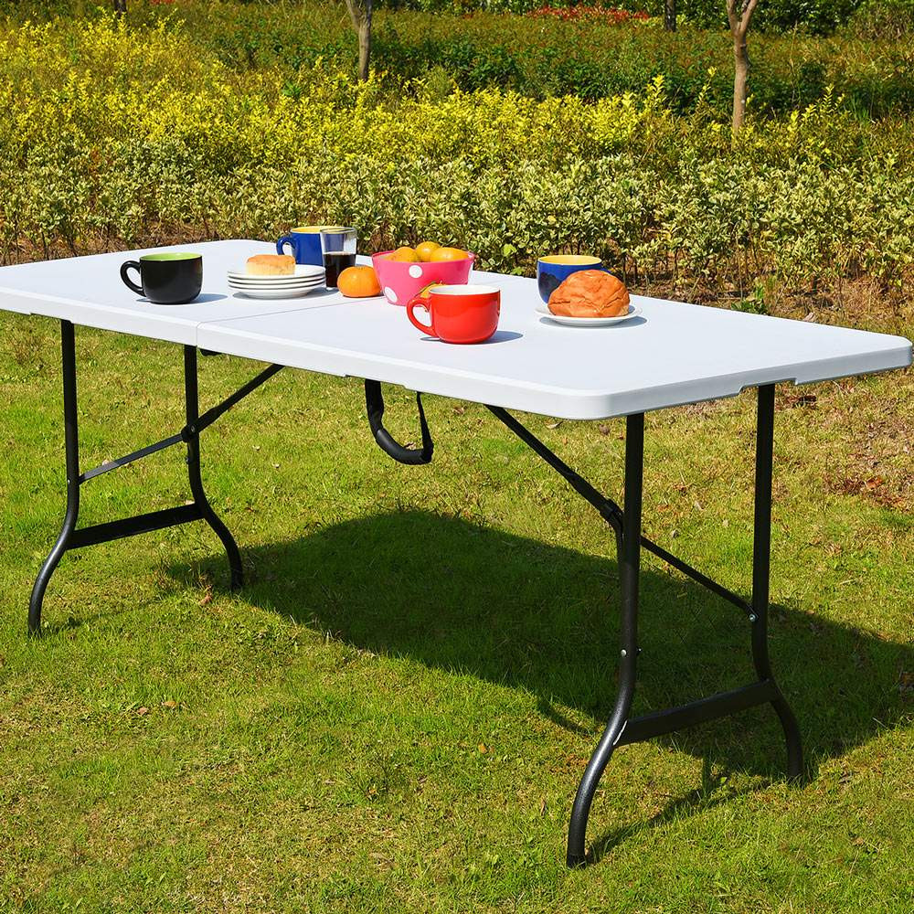 Folding Table 7ft White, Portable with Carrying Case
