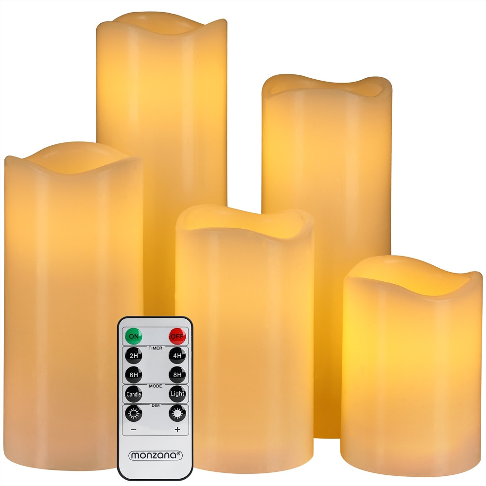 Set di candele a LED con telecomando e timer – Vera cera, 5 pezzi