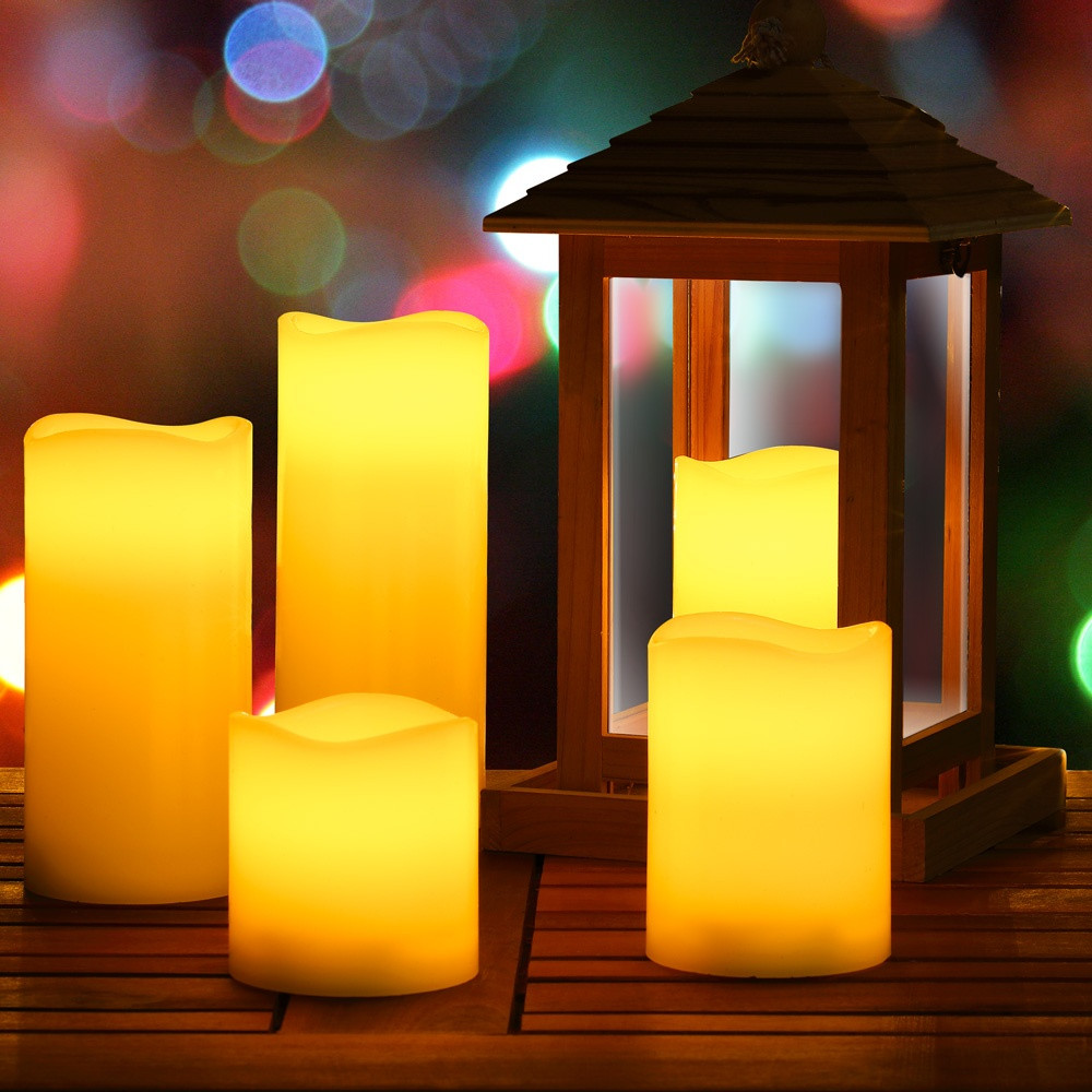 LED Candle Set with Remote & Timer – Real Wax, 5 Pcs