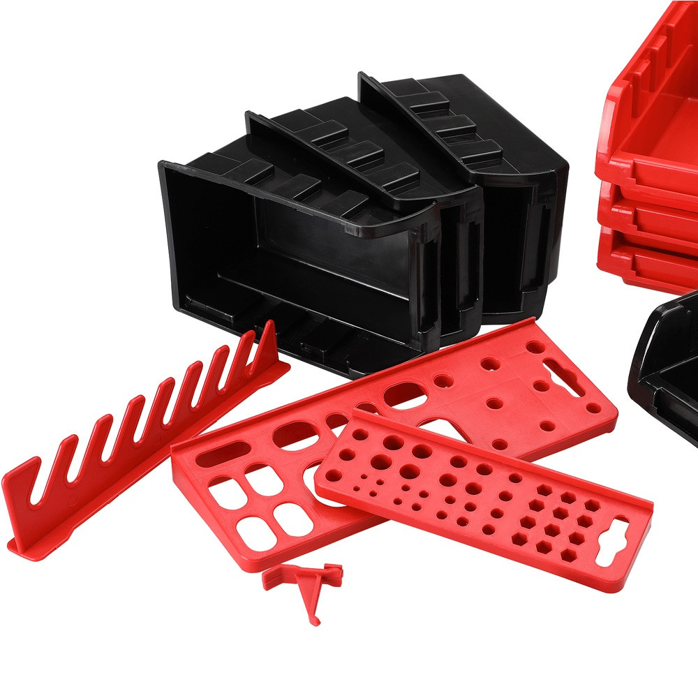 Wall-Mounted Storage Bin Unit, 43-Piece Set with Hooks