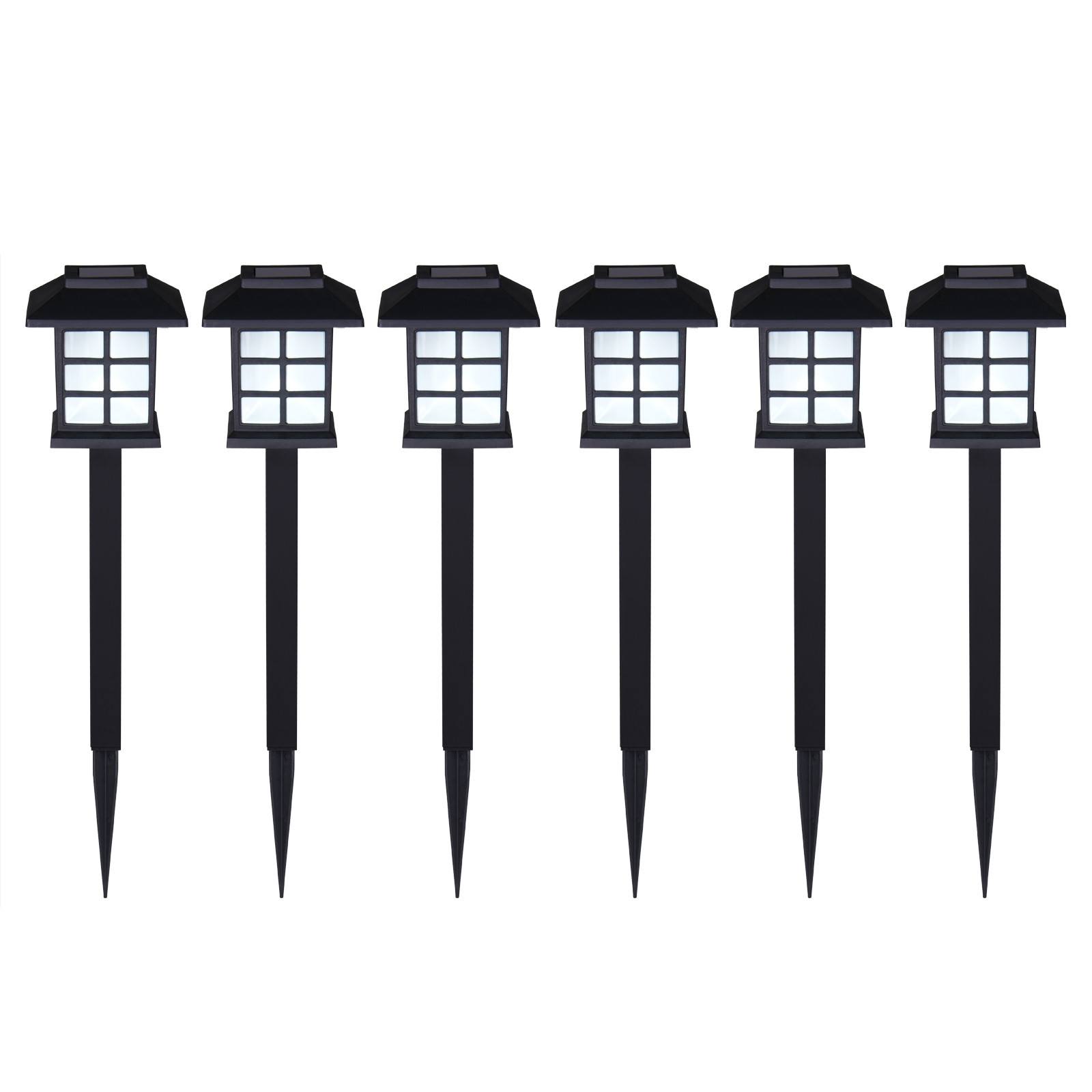 Solar Pathway Lights, 6-Pack, Black, Warm-White LED