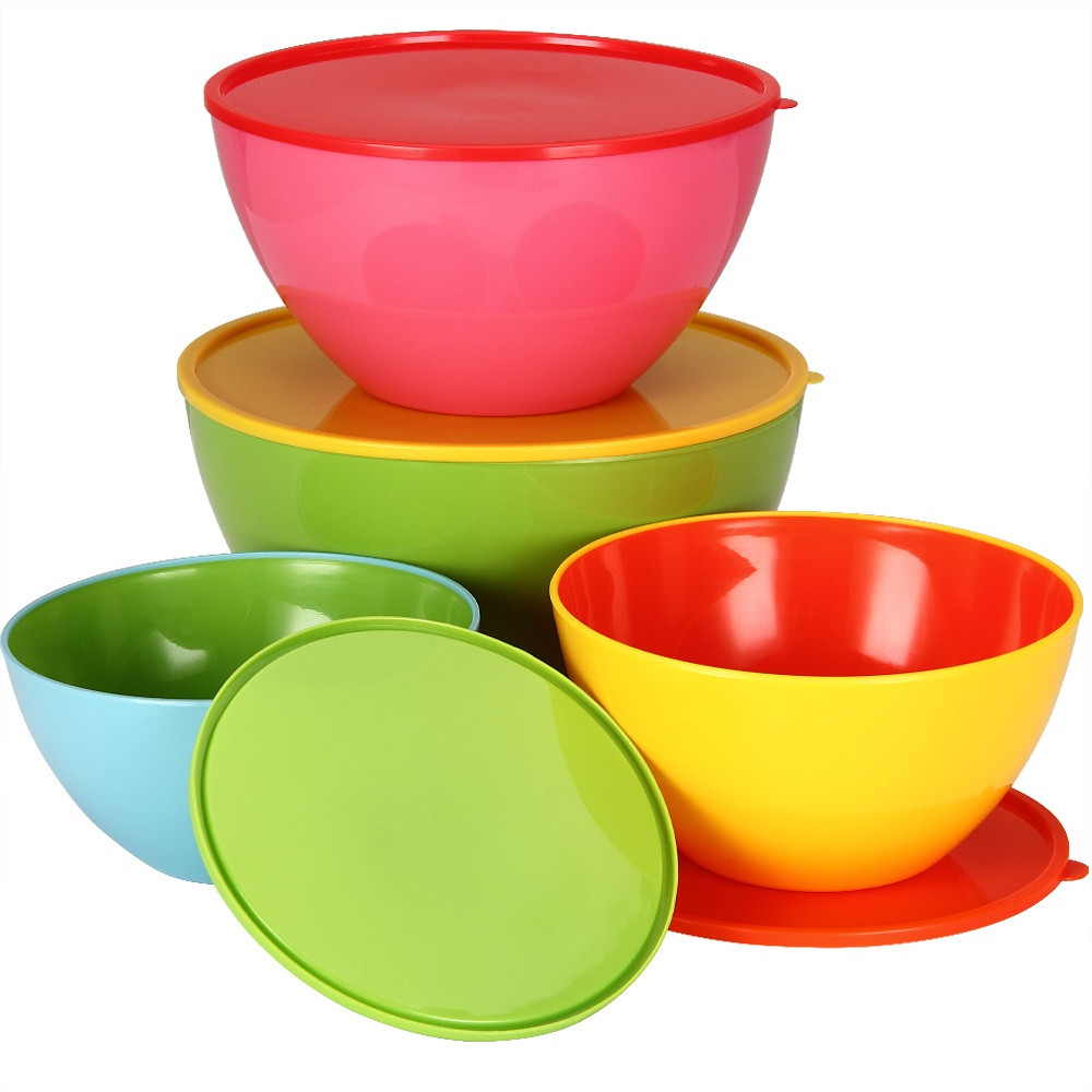 Plastic Salad Bowl Set with Lids, 4 Sizes, Stackable
