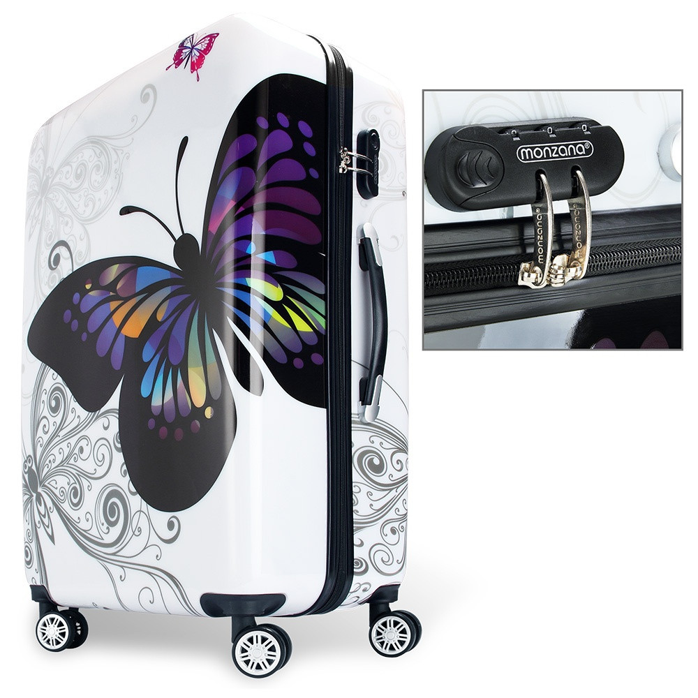 Hard Shell Suitcase 42L, ABS Plastic, Butterfly Design