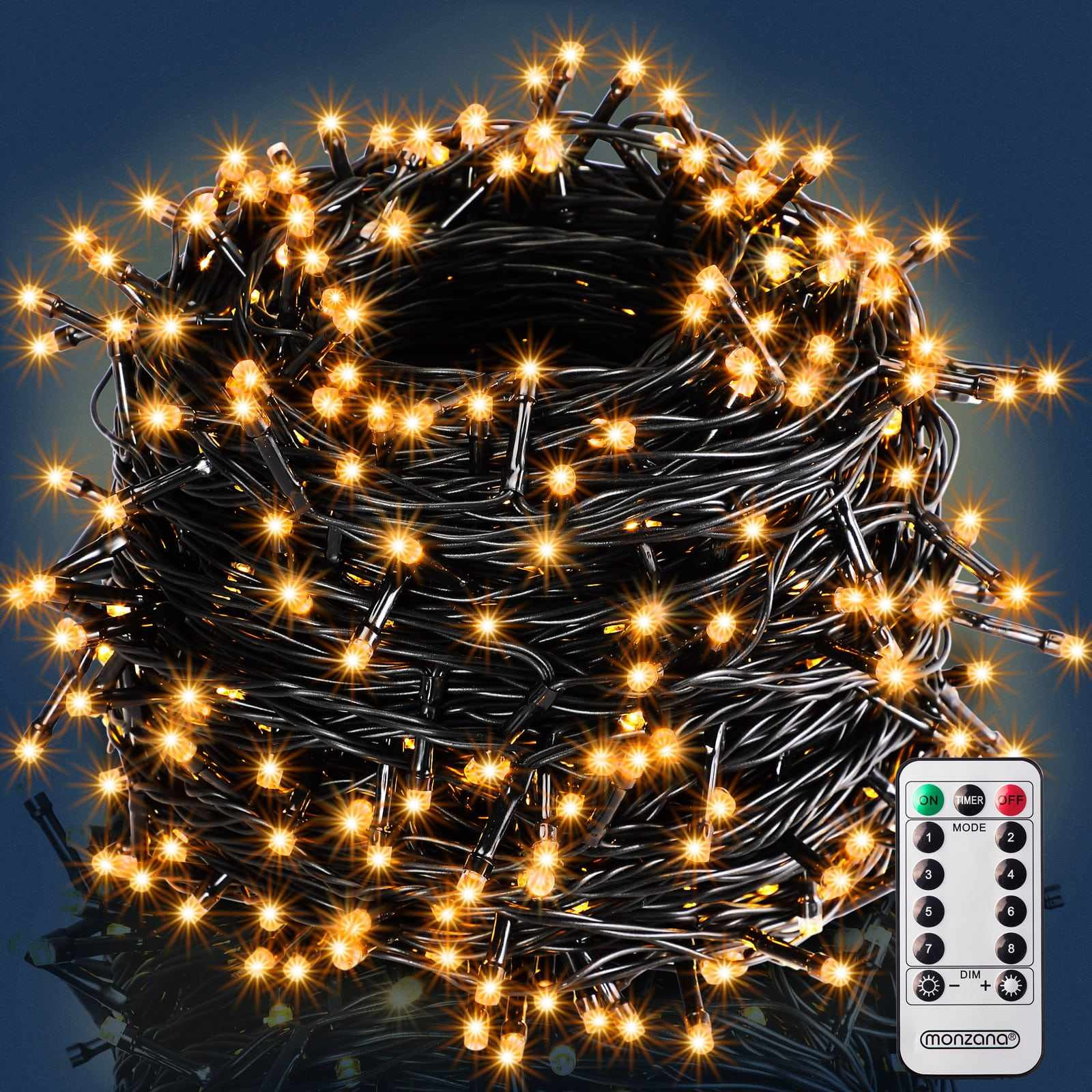 Luci a stringa, 160 LED bianco caldo, timer, per interni/esterni