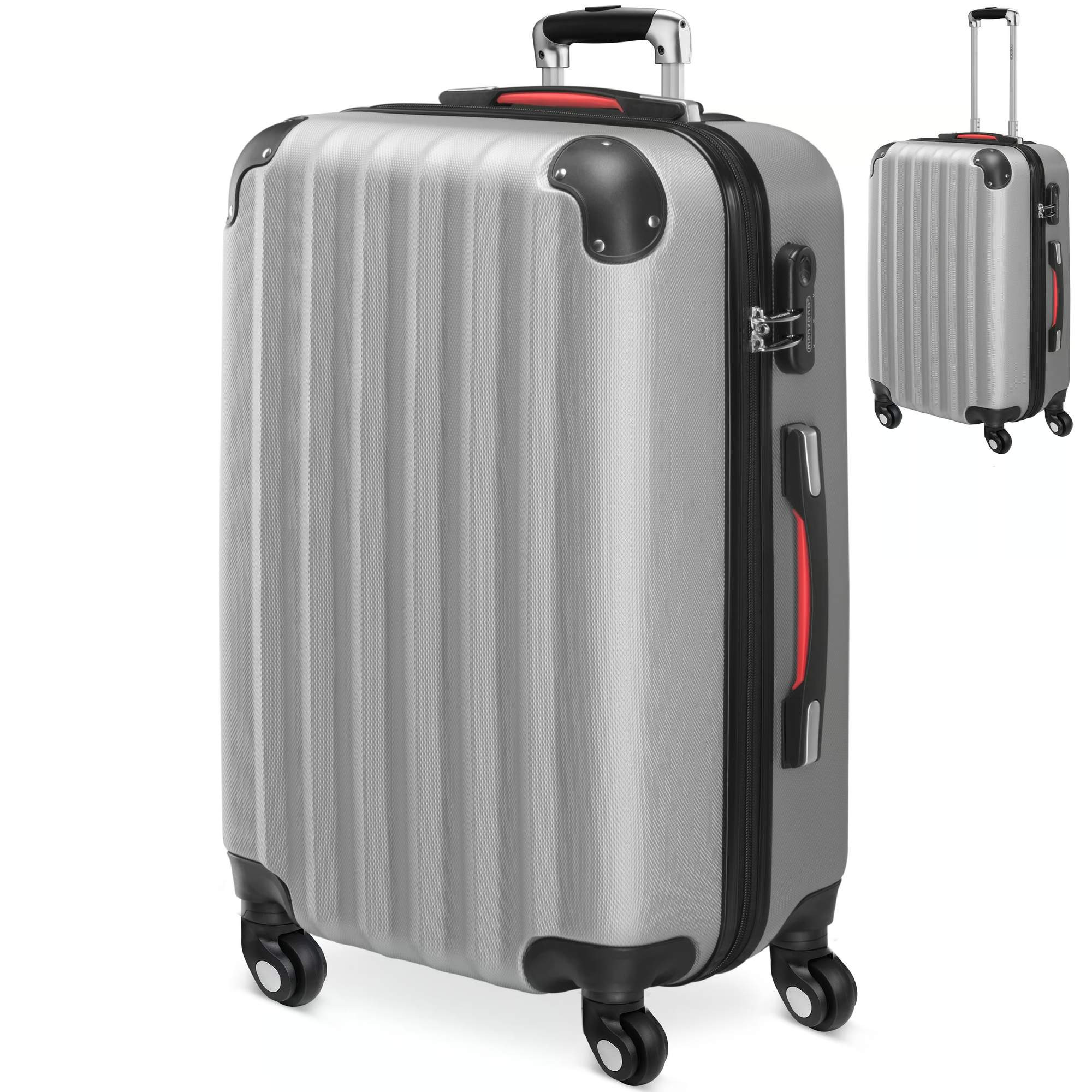 Hard Shell Suitcase, Silver, 62L, ABS, 360 Wheels