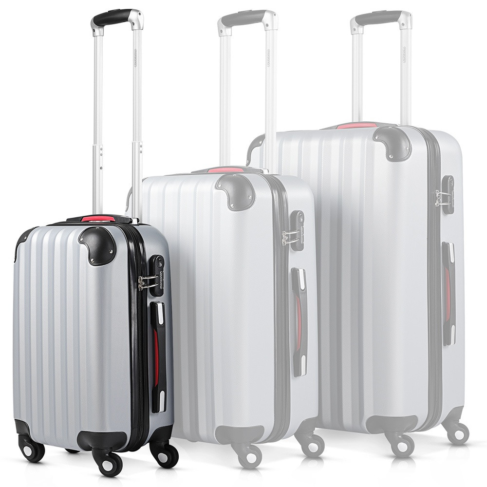 Hard Shell Suitcase, Silver, 34L, ABS, 360 Wheels