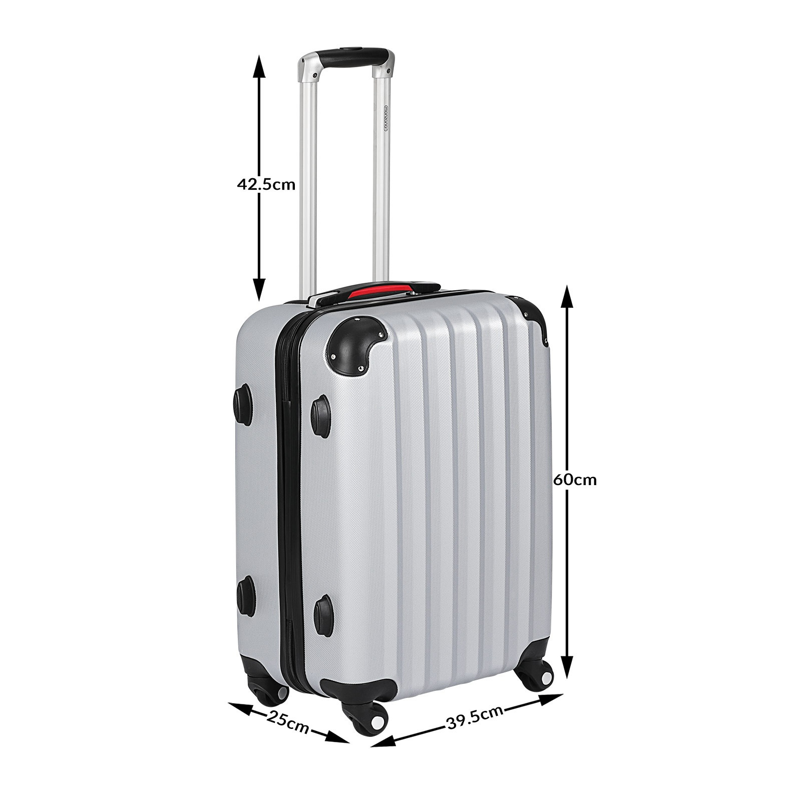 Hard Shell Suitcase, Silver, 62L, ABS, 360 Wheels