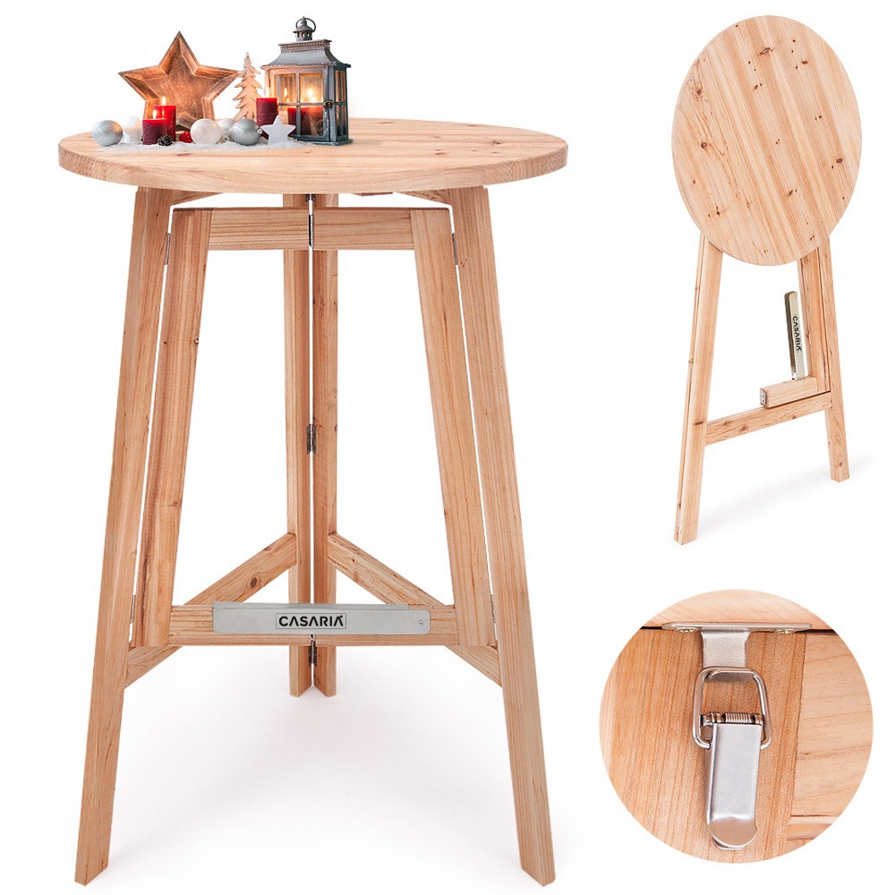 Foldable Solid Wood Bar Table, 111x80cm, Round Top