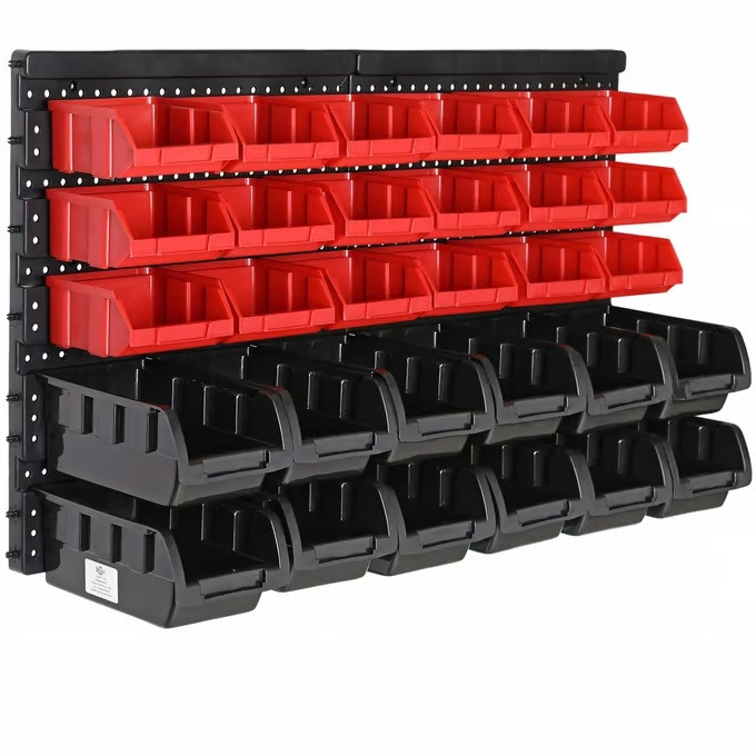 Wall-Mounted Storage Bin Unit, 32 Stackable Boxes