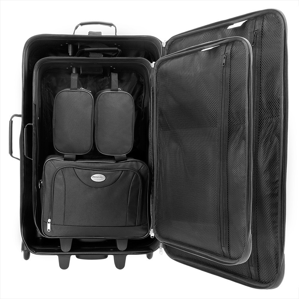 Soft Side Luggage Set, 5 Pieces, Black, Polyester