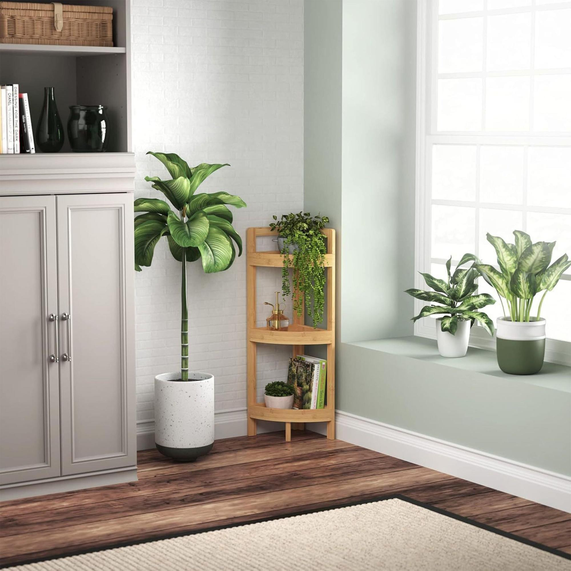 Bamboo Corner Shelf with Racks, Space-Saving Design