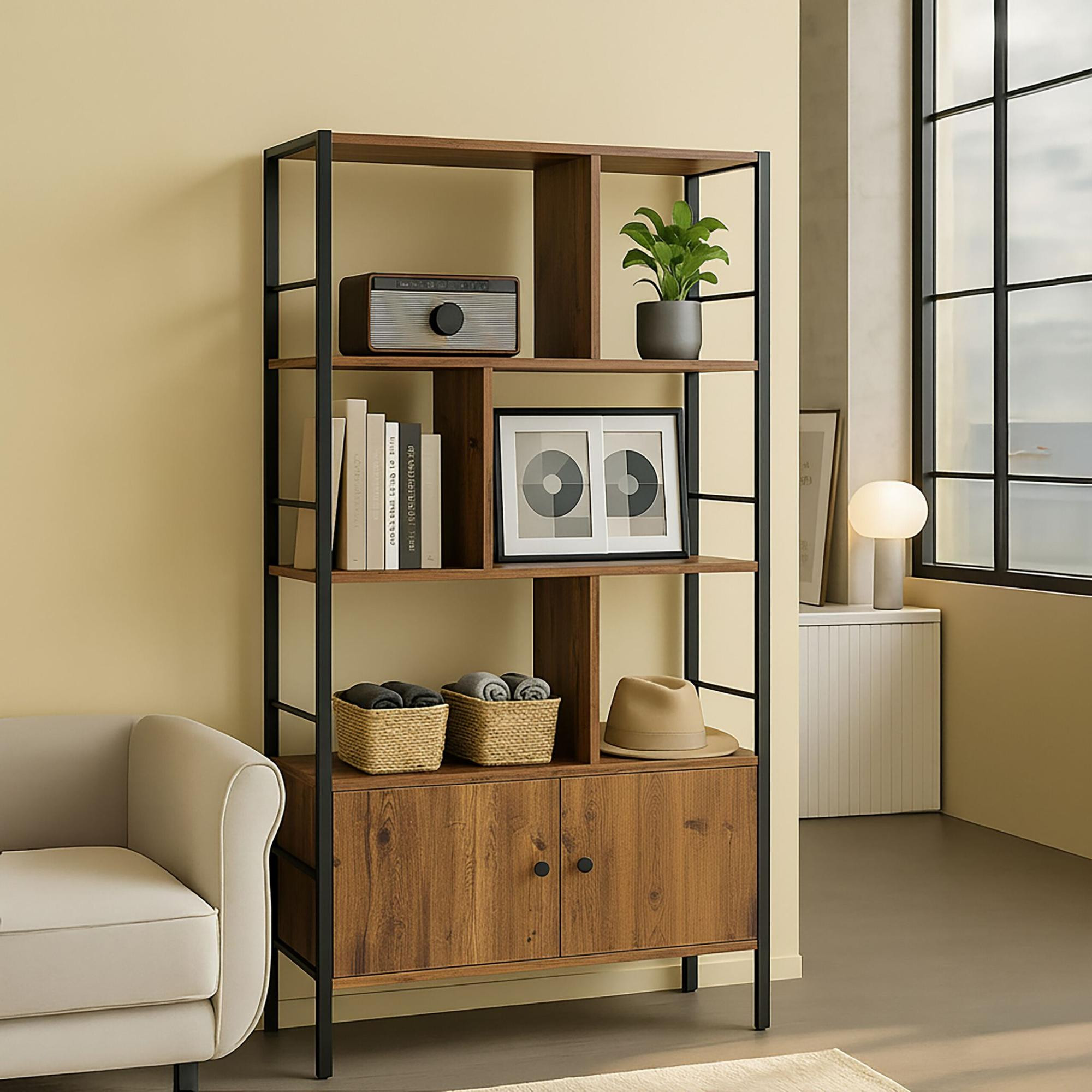 Libreria con contenitore – 3 ripiani, mobile base