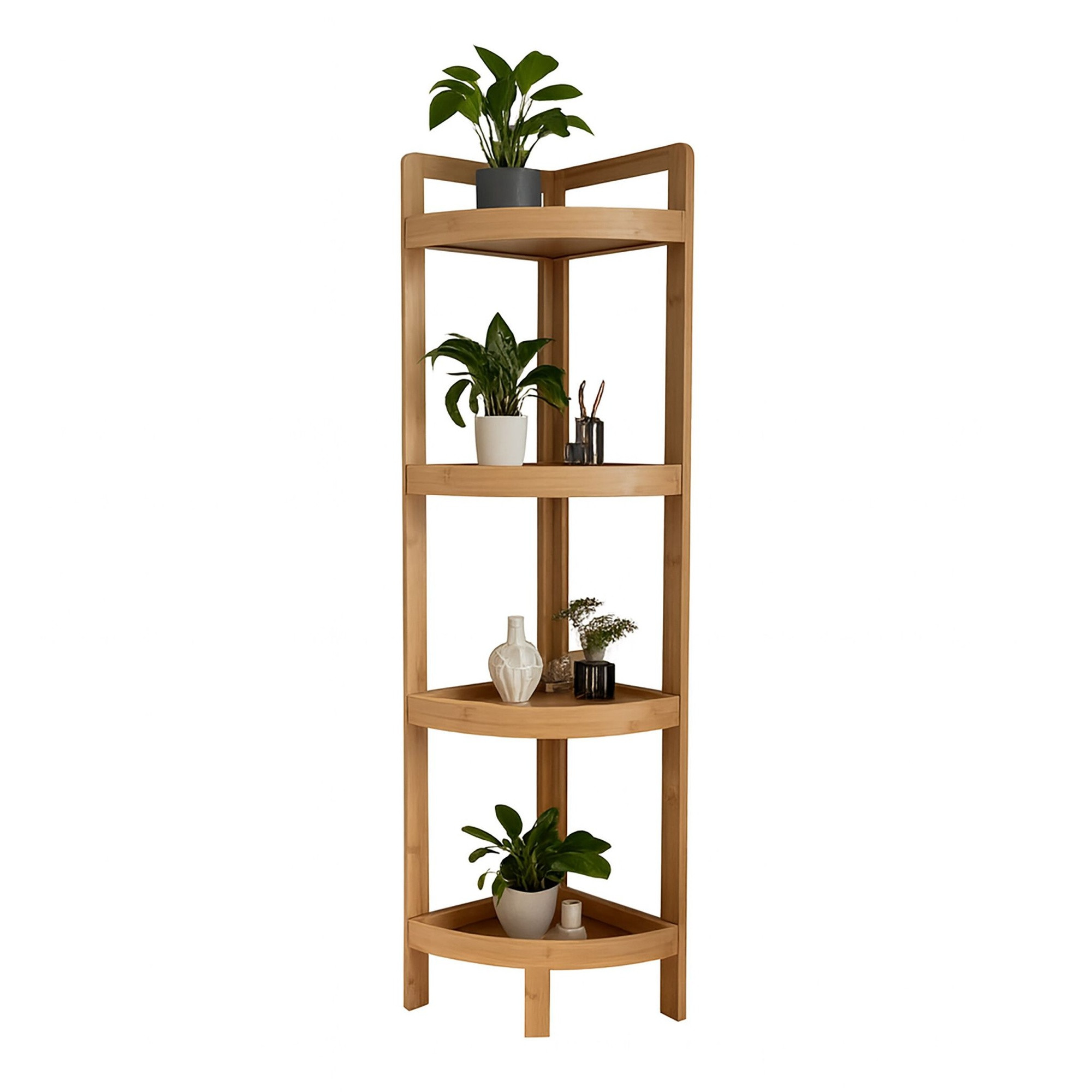 Bamboo Corner Shelf with Racks for Space-Saving Storage
