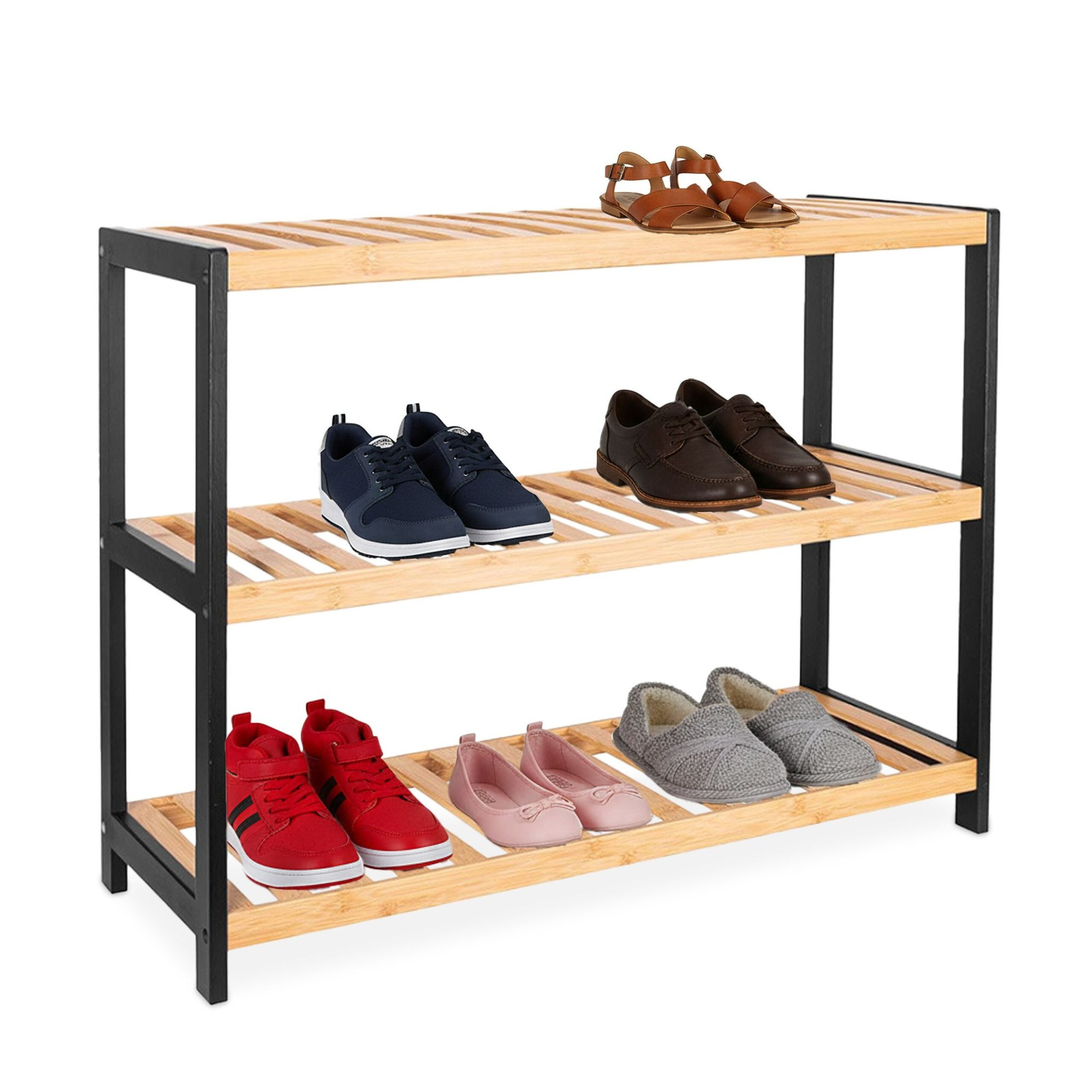 Sapateira de bambu, compacta, comporta 9 pares.