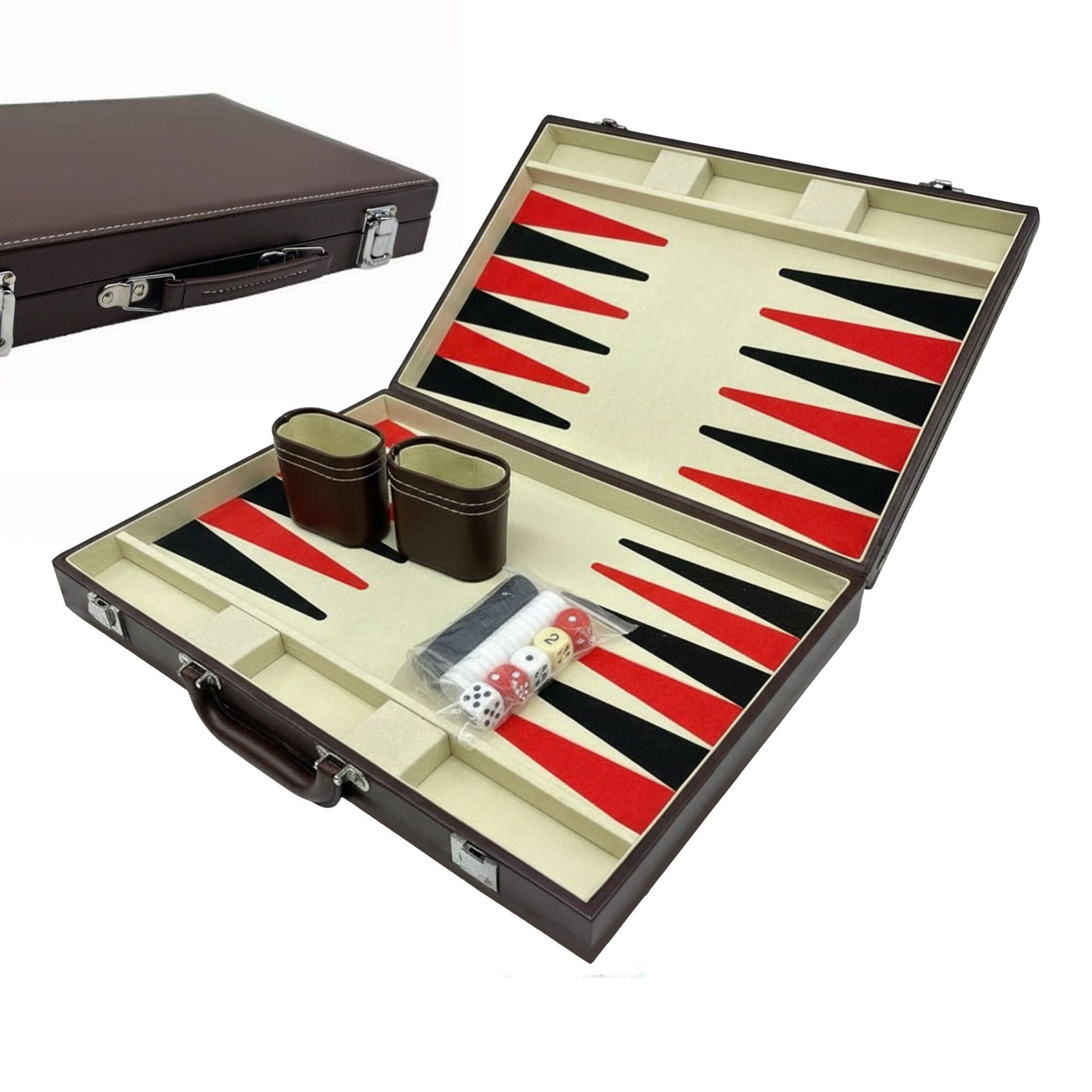 Backgammon-Set mit Lederfinish und Etui