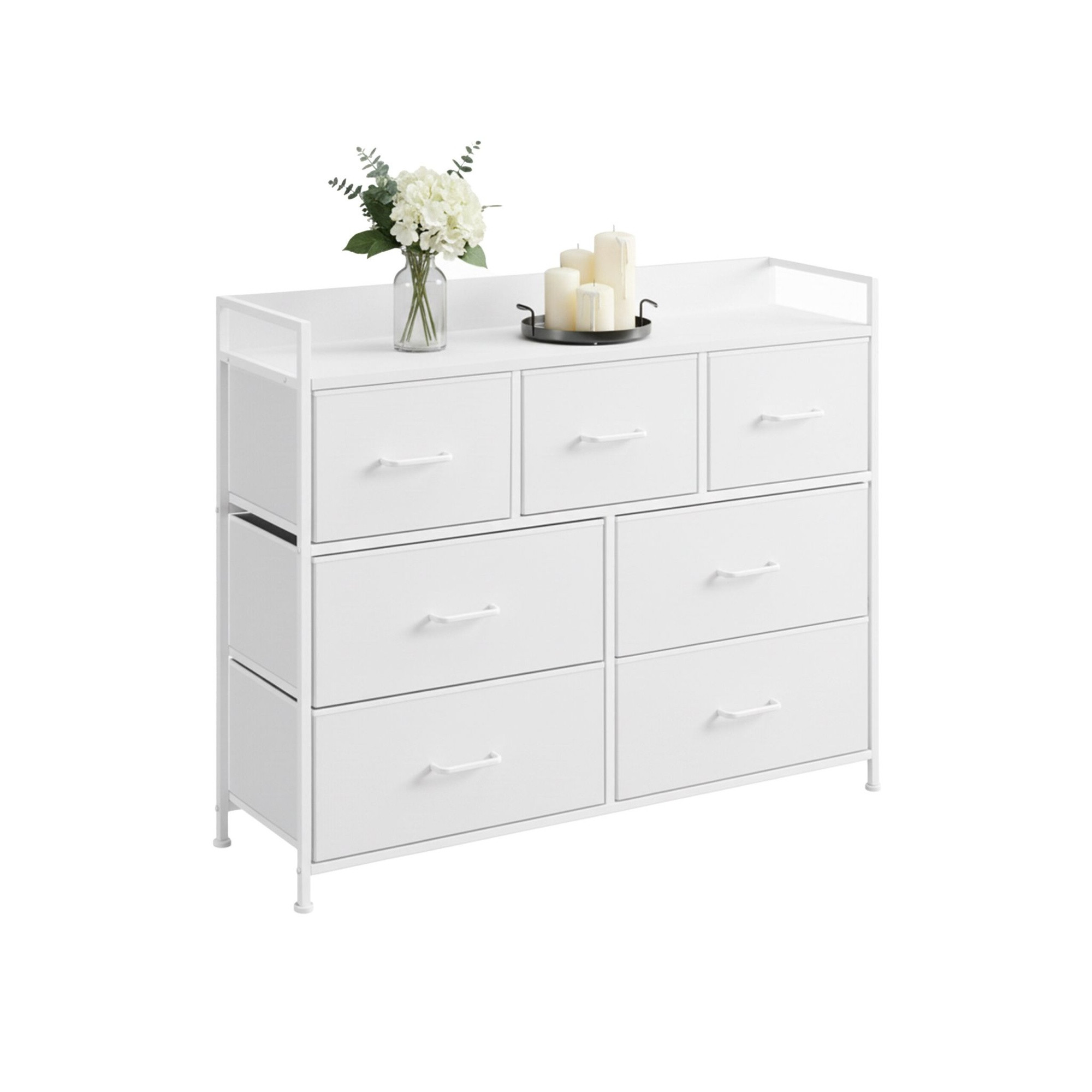 Kommode, 7 Stoffboxen, Metall & MDF