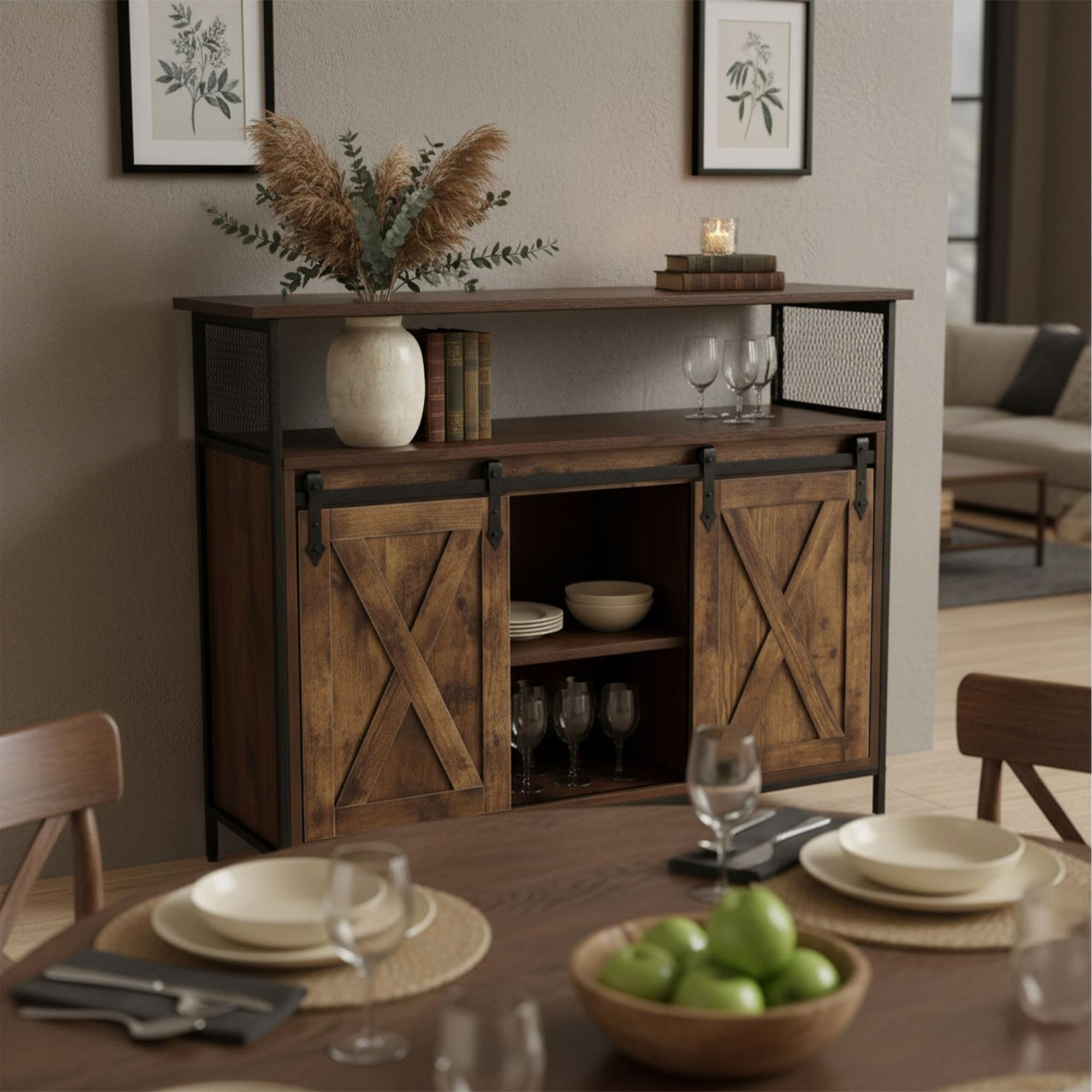 Sideboard with Sliding Barn Doors – Rustic Storage Cabinet