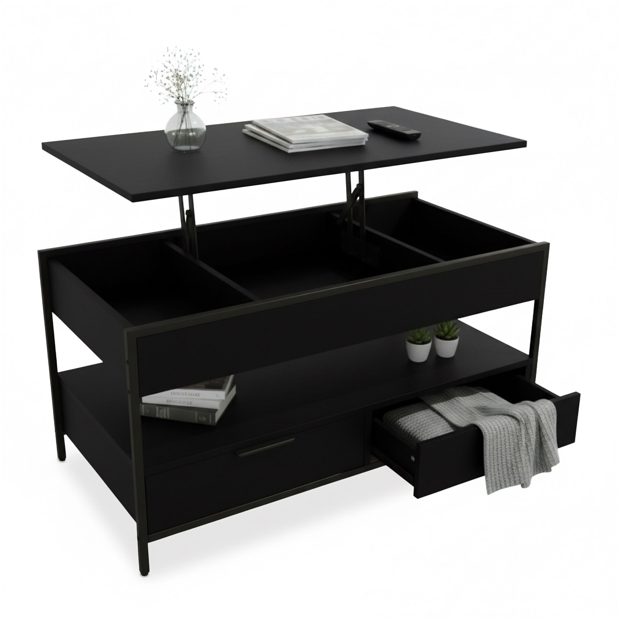 Table basse avec rangement, hauteur réglable