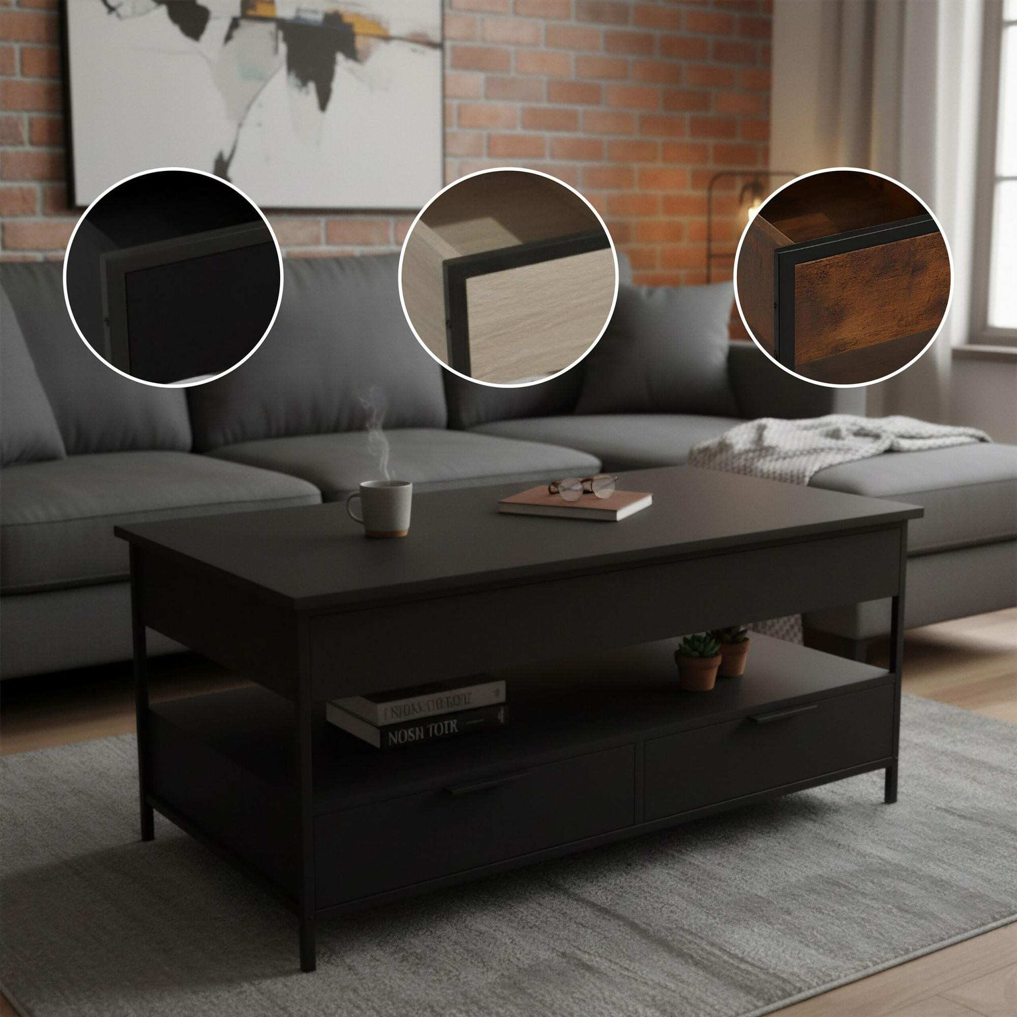 Table basse avec rangement, hauteur réglable