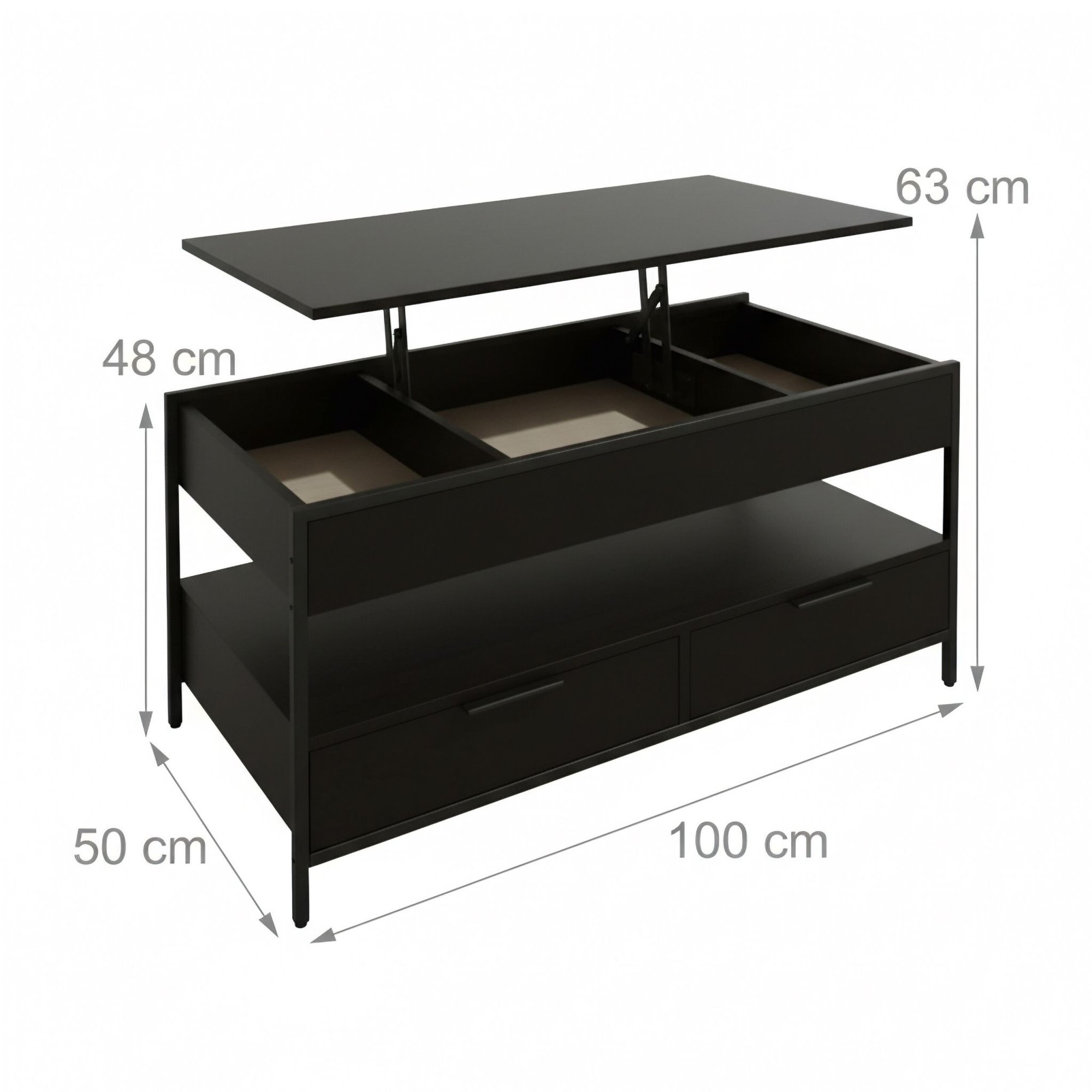 Table basse avec rangement, hauteur réglable