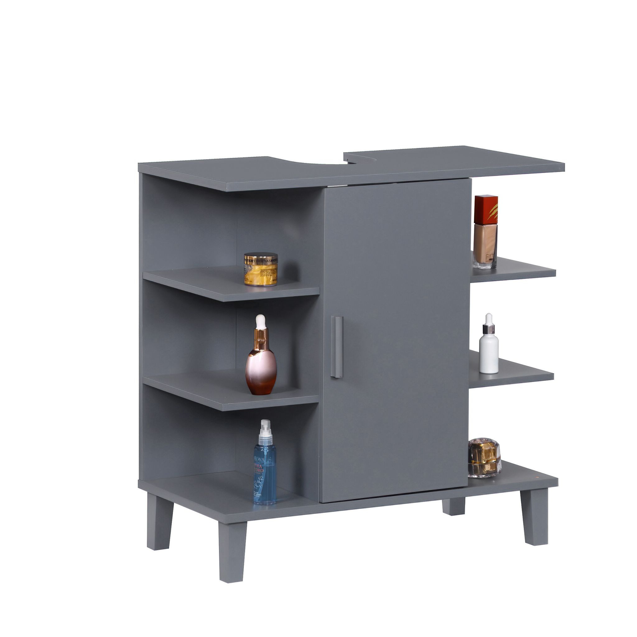 Mobile lavabo con anta e 6 ripiani aperti