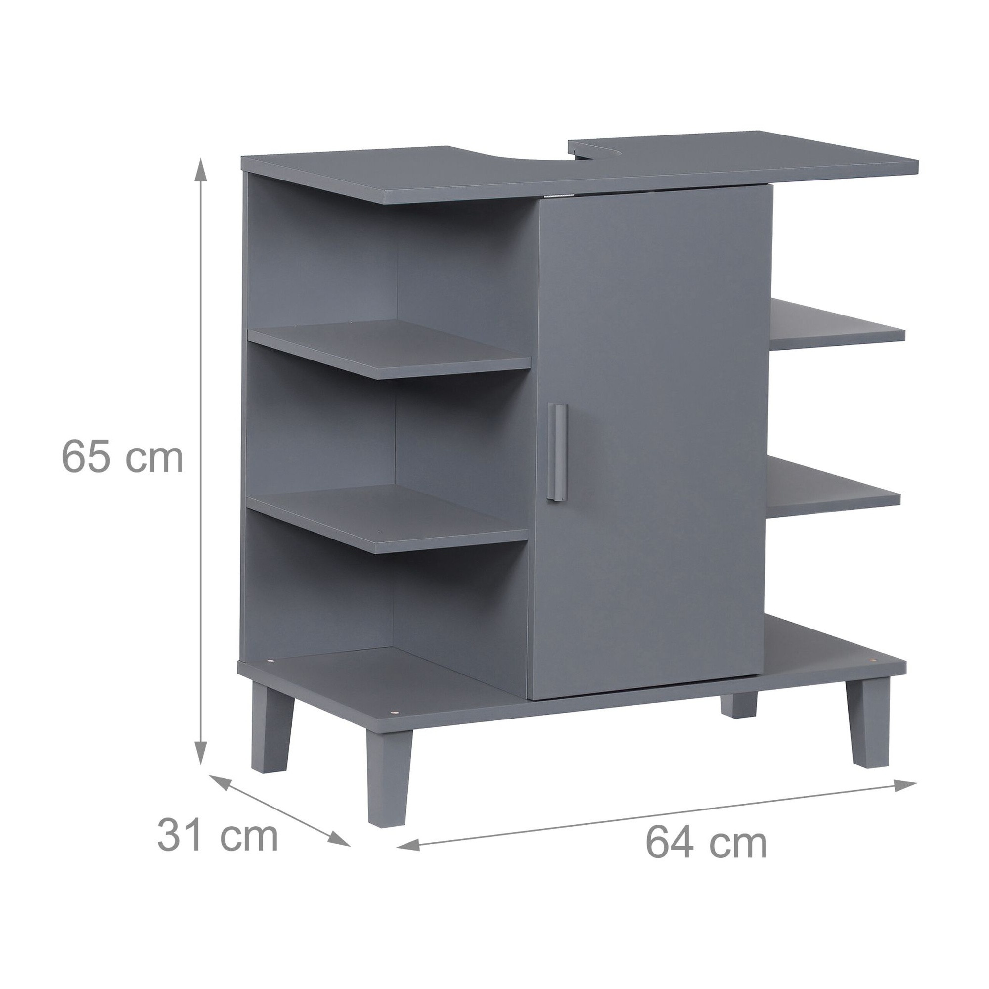 Mobile lavabo con anta e 6 ripiani aperti