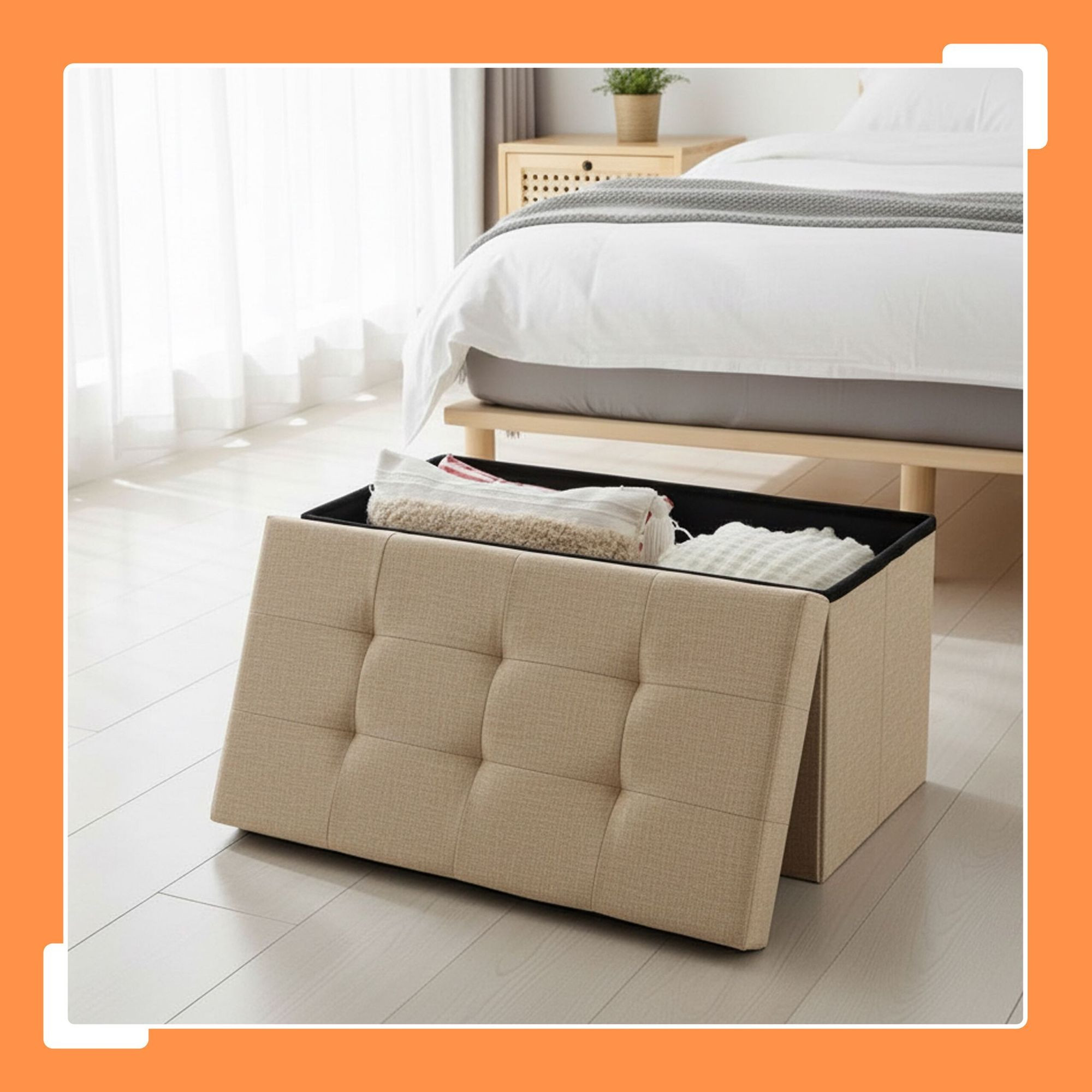 Upholstered Storage Bench – Foldable, Seats Two